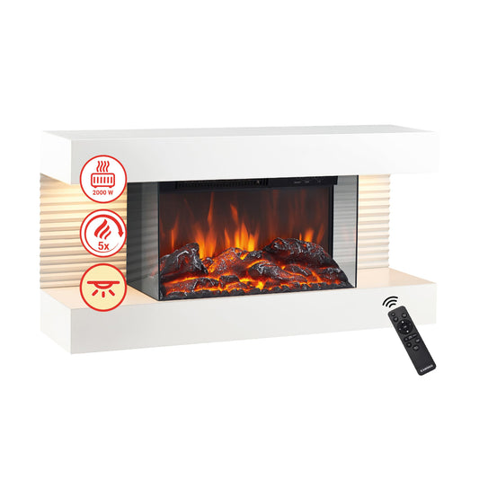 KAMINIO Elektrokamin Liz - Elektrischer Wandkamin mit Heizung, 3D-Flammeneffekt, LED-Ambientelicht, Fernbedienung (Schwarz)