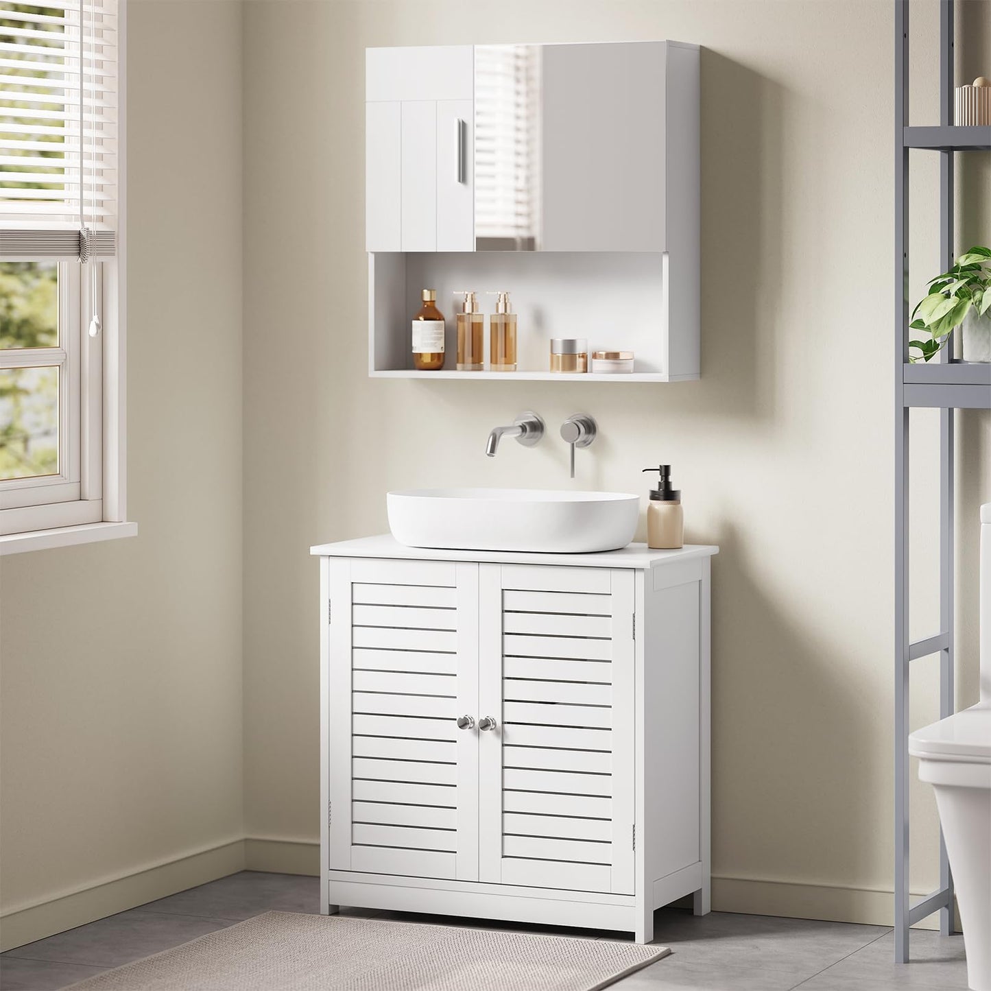 EUGAD Under Basin Vanity Unit Bathroom Cupboard with 2 Doors 60 x 30 x 60 cm, Bamboo