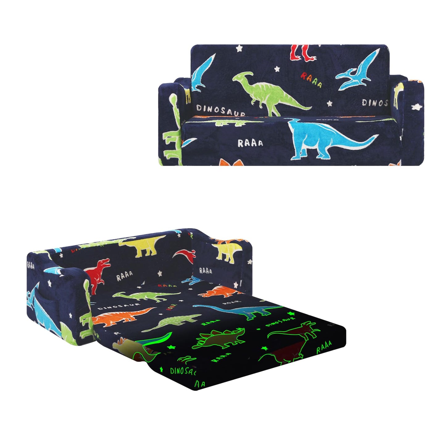 Children's Sofa Fold-Out 2-in-1, Extra Large Children's Sofa Glows in the Dark with Sleep Function, Children's Chair for Children's Room, Playroom, Astronauts
