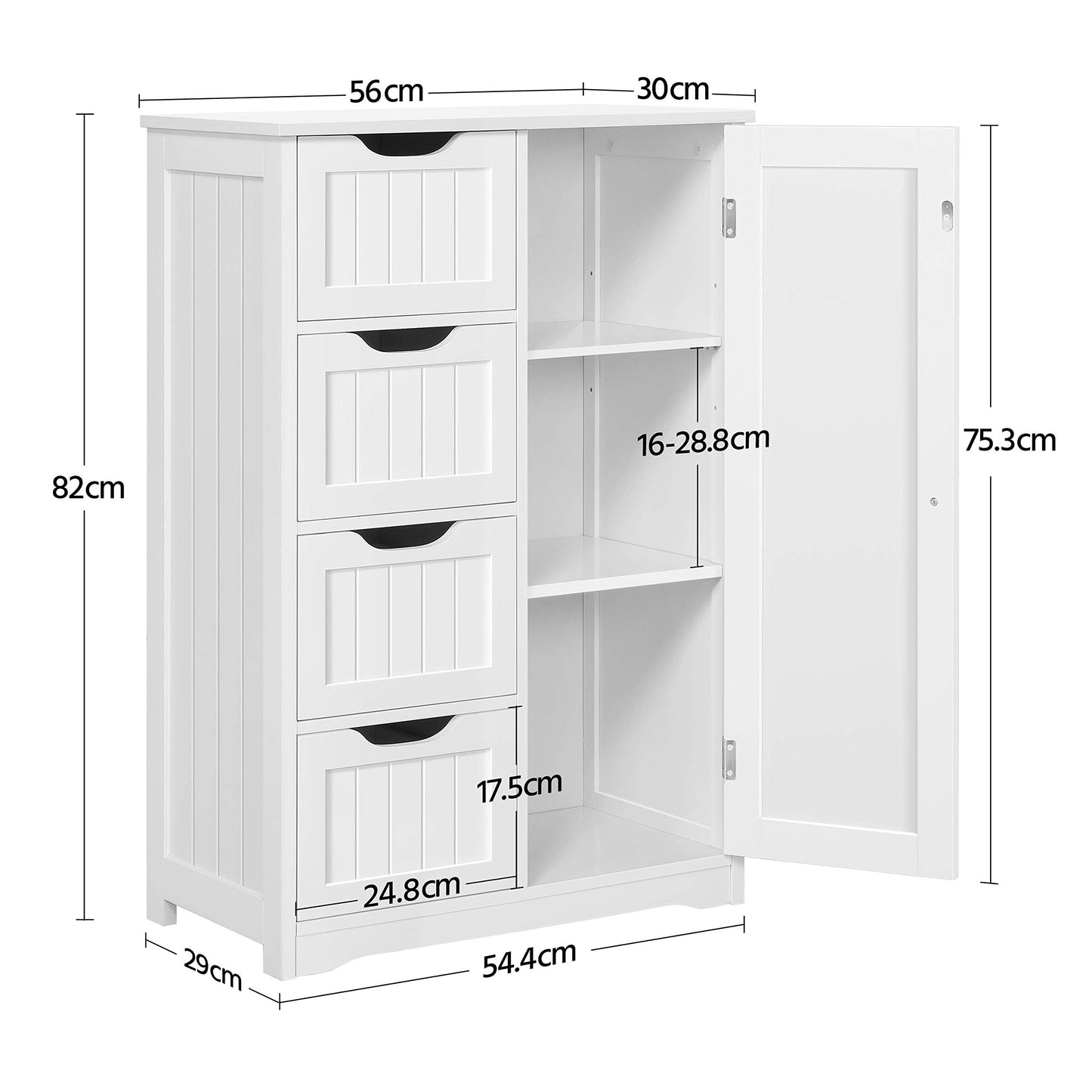 Yaheetech Bathroom Cabinet Floor Cabinet with 4 Drawers and 2 Doors Bathroom Cabinet Floor Cabinet with Height-Adjustable Shelf for Bathroom Living Room Hallway Kitchen White