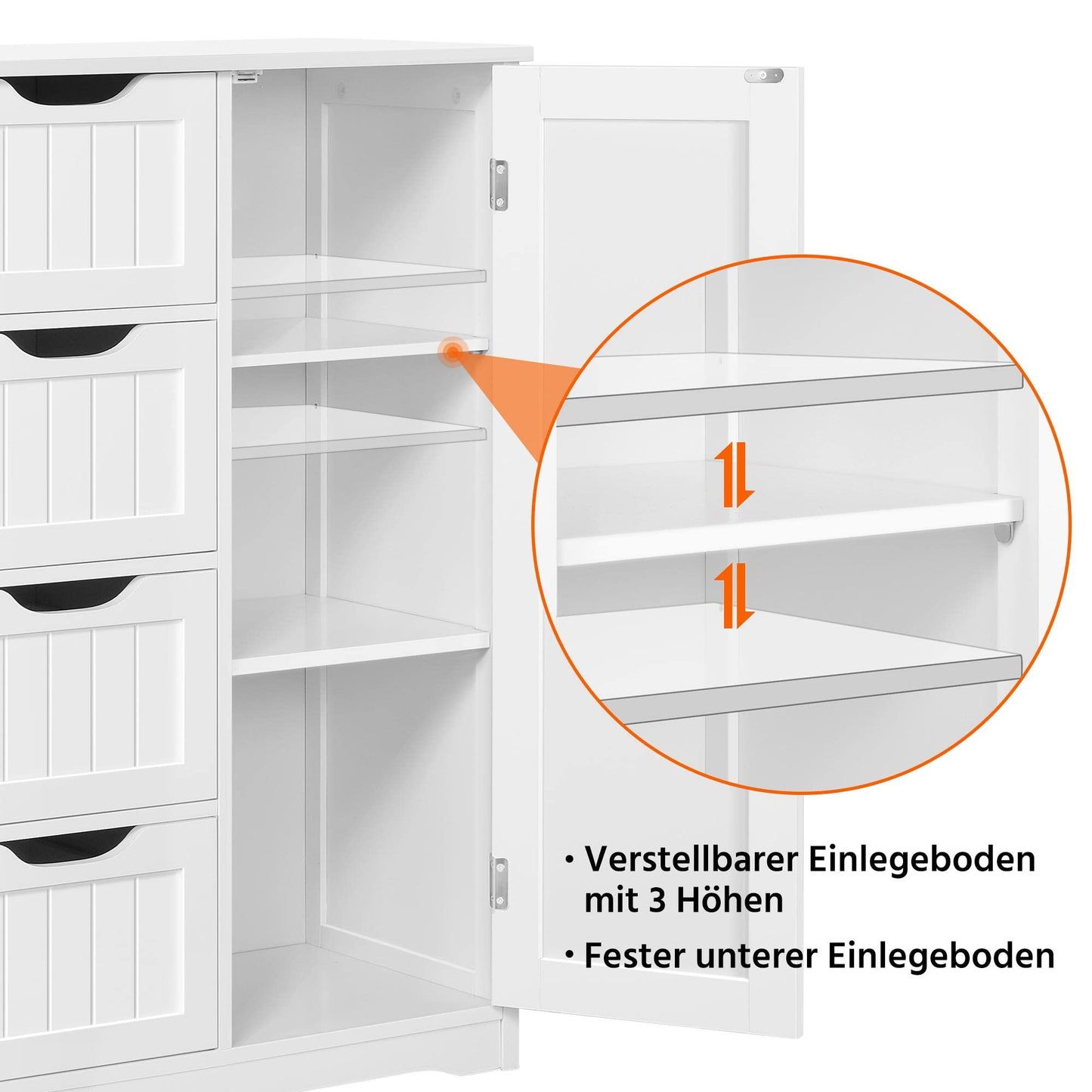 Yaheetech Bathroom Cabinet Floor Cabinet with 4 Drawers and 2 Doors Bathroom Cabinet Floor Cabinet with Height-Adjustable Shelf for Bathroom Living Room Hallway Kitchen White