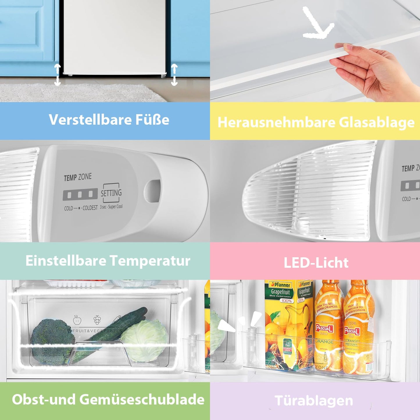 Comfee RCD133WH3(E) Fridge, 131L Fridge without Freezer, Inverter Compressor, Fruit and Vegetable Compartment, 84.5 cm H x 55.3 cm W, 72 kWh per Year, Adjustable Temperature Control, Adjustable Feet