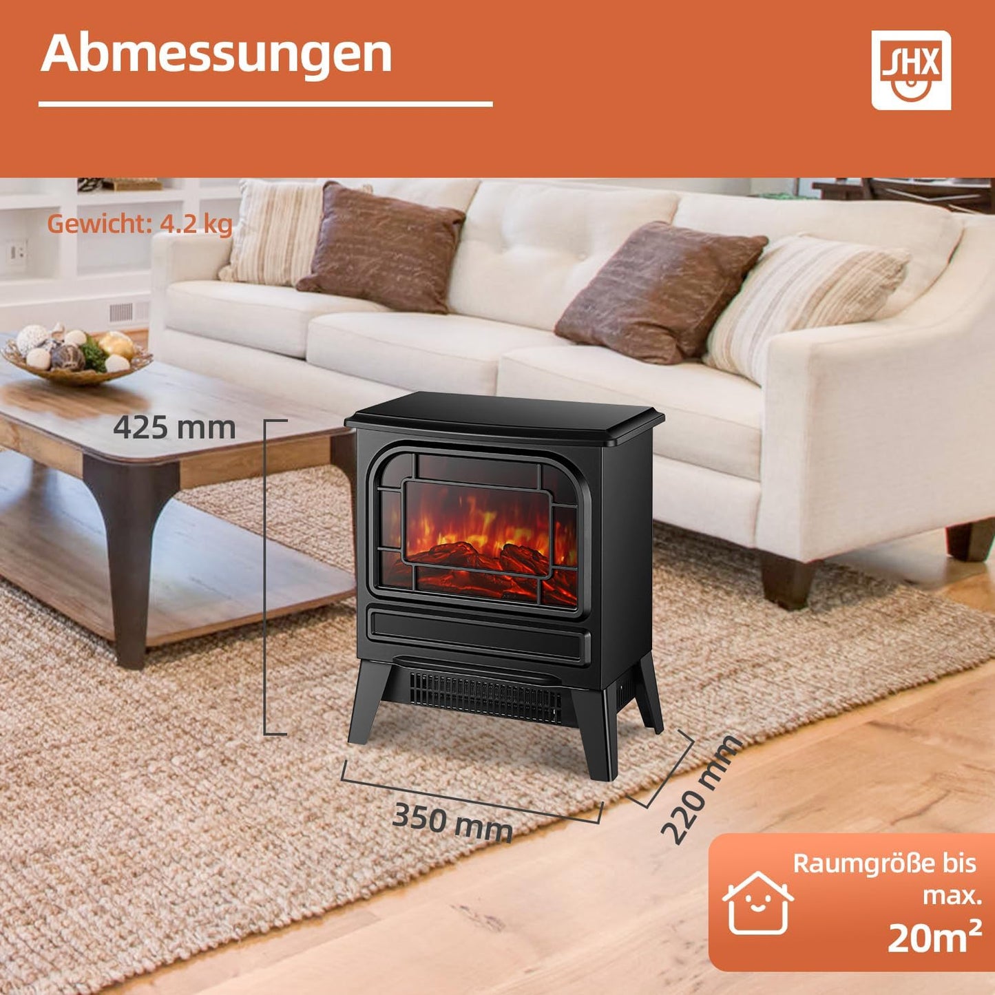 Electric Fireplace with Fan Heater, 1950 W, Electric Fireplace, Electric Heater, LED Fireplace Effect, Fireplace, Flame Effect, Heater, Oven, Quiet Adjustable, Black
