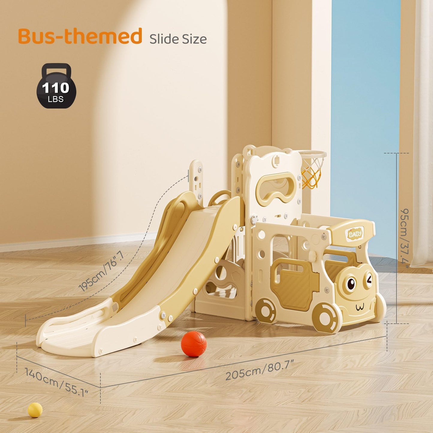 Krovtoy Kleinkindrutsche mit Weihnachtselch-Motiv, freistehende Kleinkindrutsche mit Golf-Set, Babyrutsche, Spielplatzgerät, für den Innen- und Außenbereich (Grau Beige - 6 in 1)