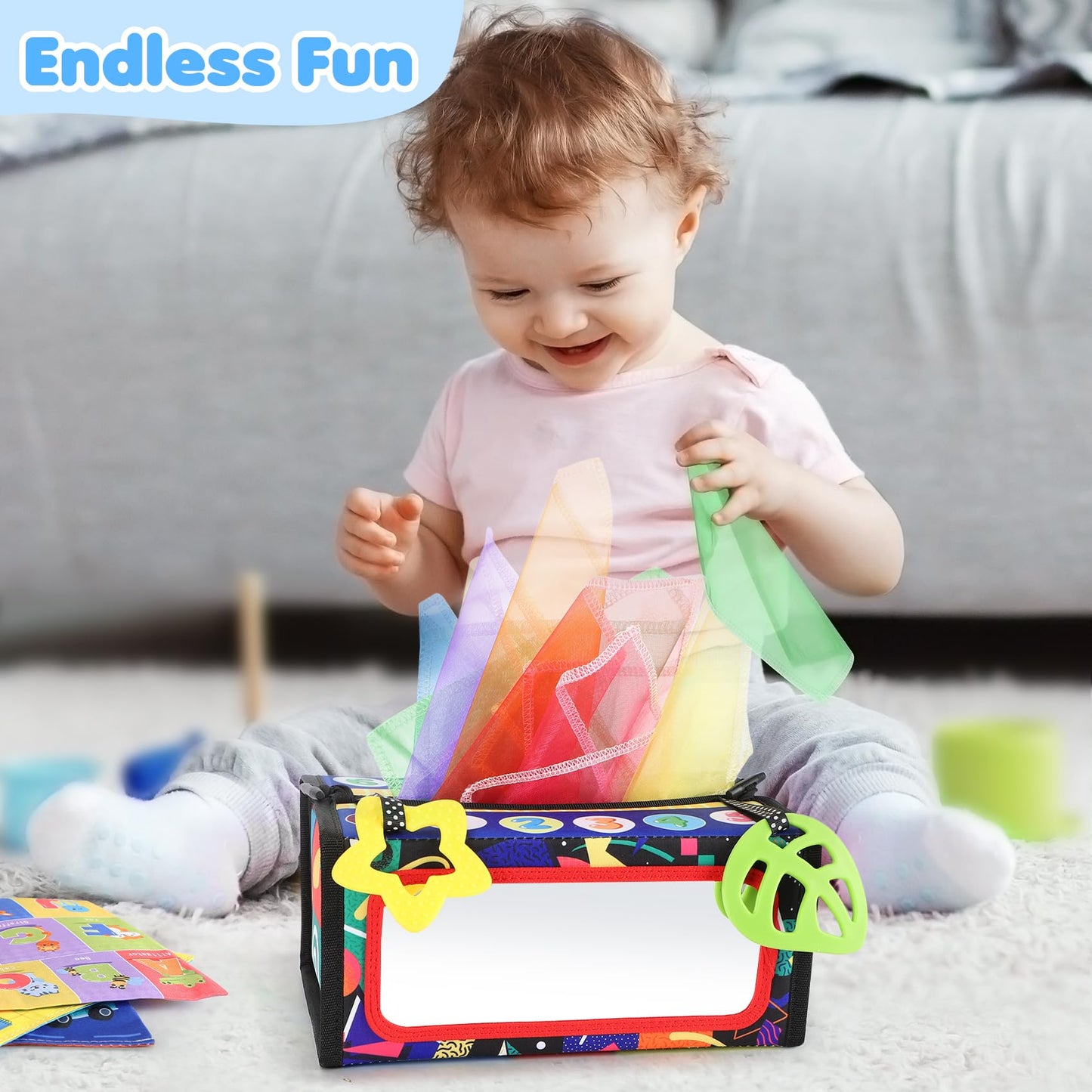 URMYWO Baby Toy 6 Months, Tissue Box Toy - Montessori - Sensory Technology, Contrast Baby Toy 0 6 12 Months, Boys Girls Children Early Learning Toy Baby Gift