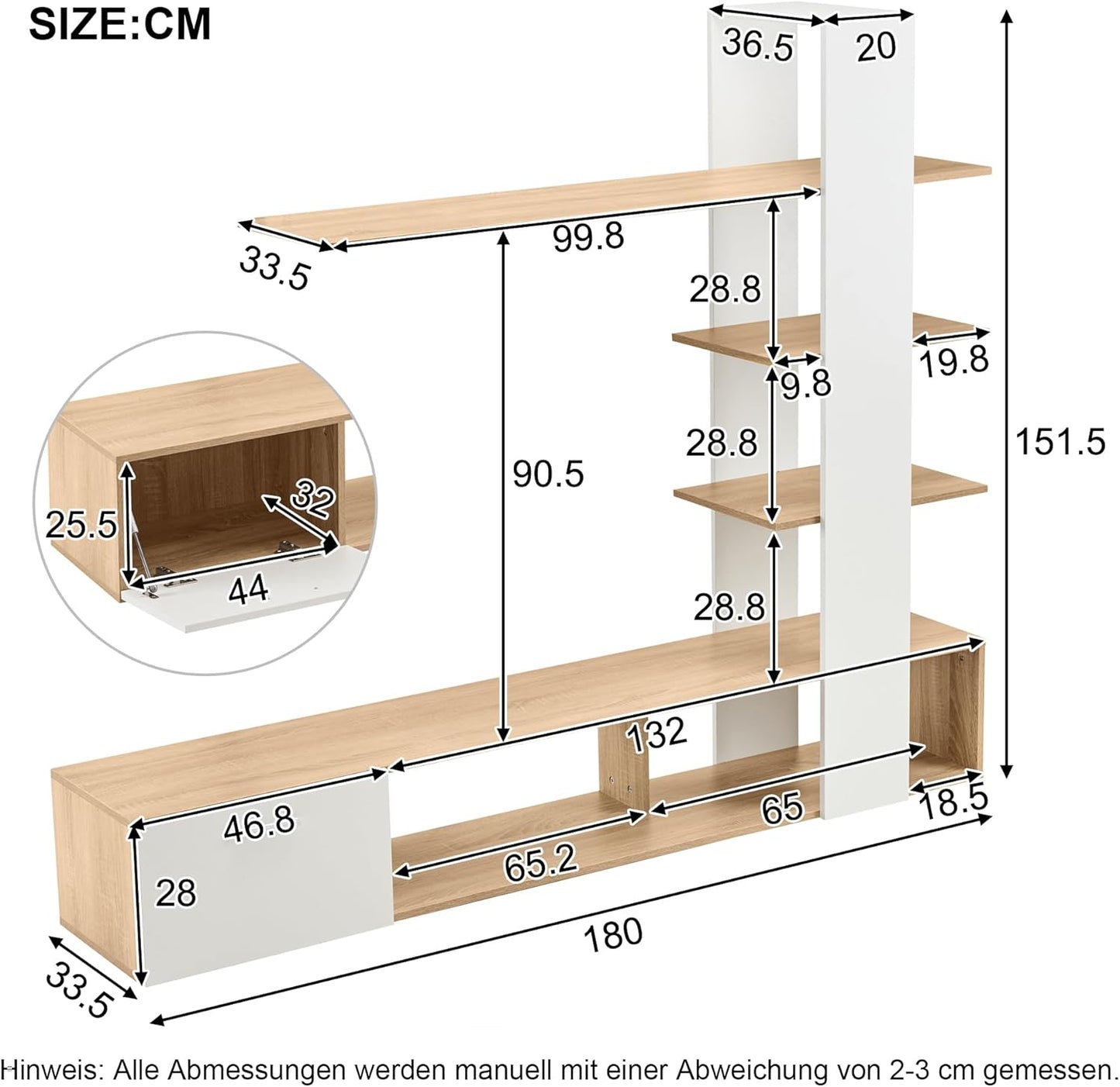 Merax Living Room Furniture Set, 1 x TV Lowboard, Three-Layer Wall Shelf, Living Room Furniture Complete, Elegant Cabinet Wall, Media Wall, Lots of Storage Space, for 60 Inch TVs, White & Wood Colour