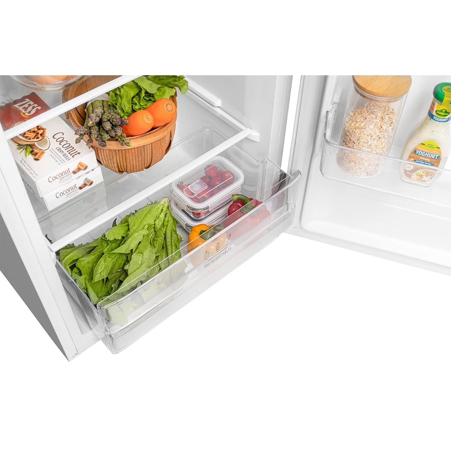 Comfee RCT284DK2A Fridge/Freezer, Top Freezer Compartment, 176 kWh/Year, 143 cm Height, LED Light, Reversible Door Hinge, Black
