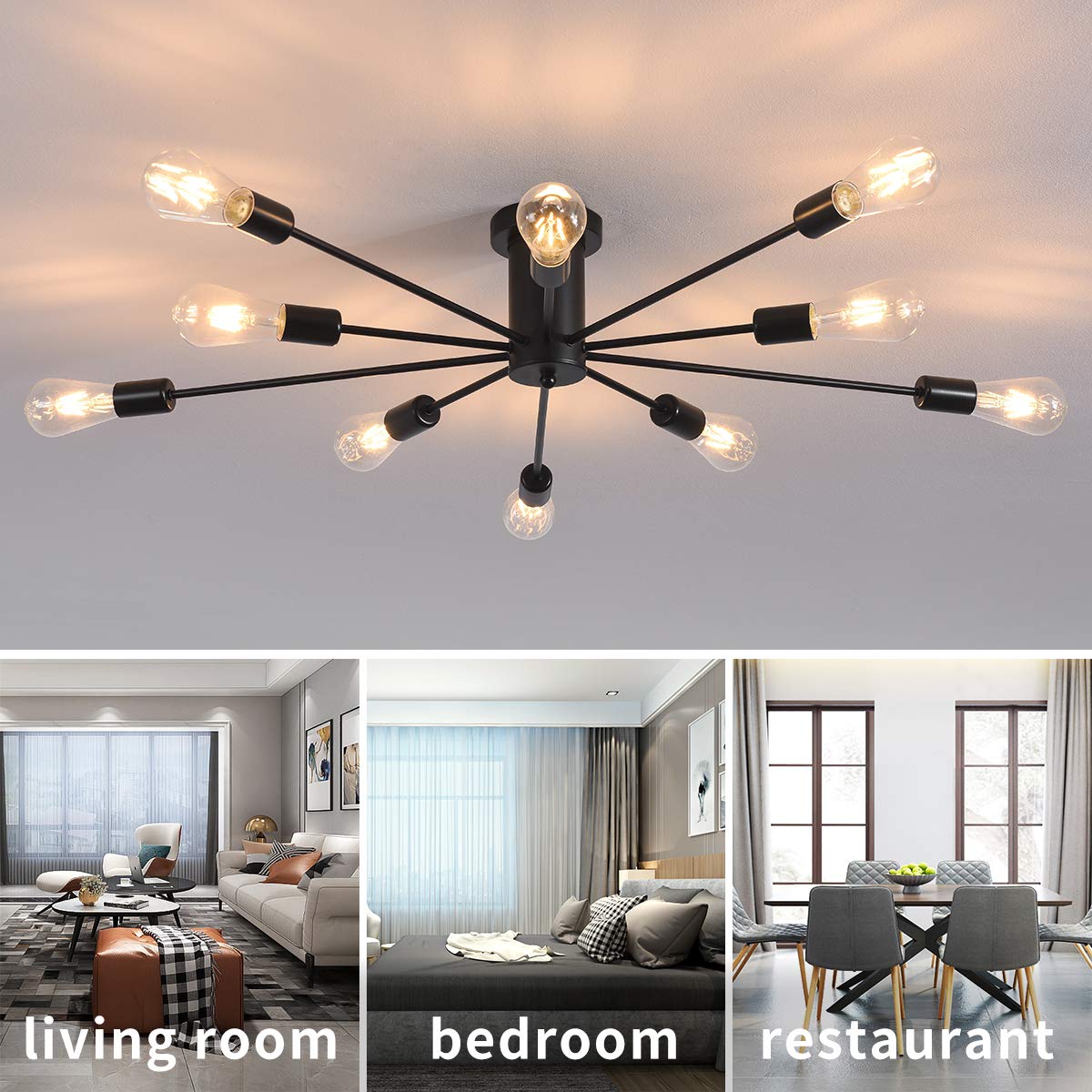 JIINOO 10 Lights Modern Chandelier Ceiling Light Gold Industrial Ceiling Lamp Medieval Semi Flush Mount Chandelier Ceiling Light for Kitchen Dining Room Living Room Bedroom Lighting