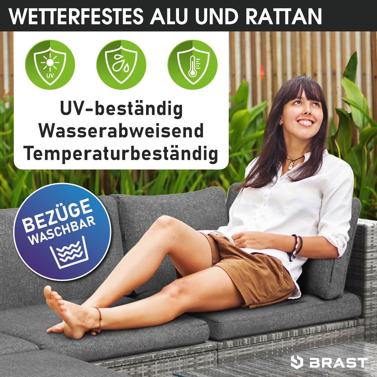 BRAST® Gartenmöbel Lounge Set | 4-5 Personen viele Modelle & Farben | inkl. extra Dicke Kissen | TÜV geprüft | Outdoor Loungemöbel Sitzgruppe Essgruppe Garnitur | Harmony Schwarz