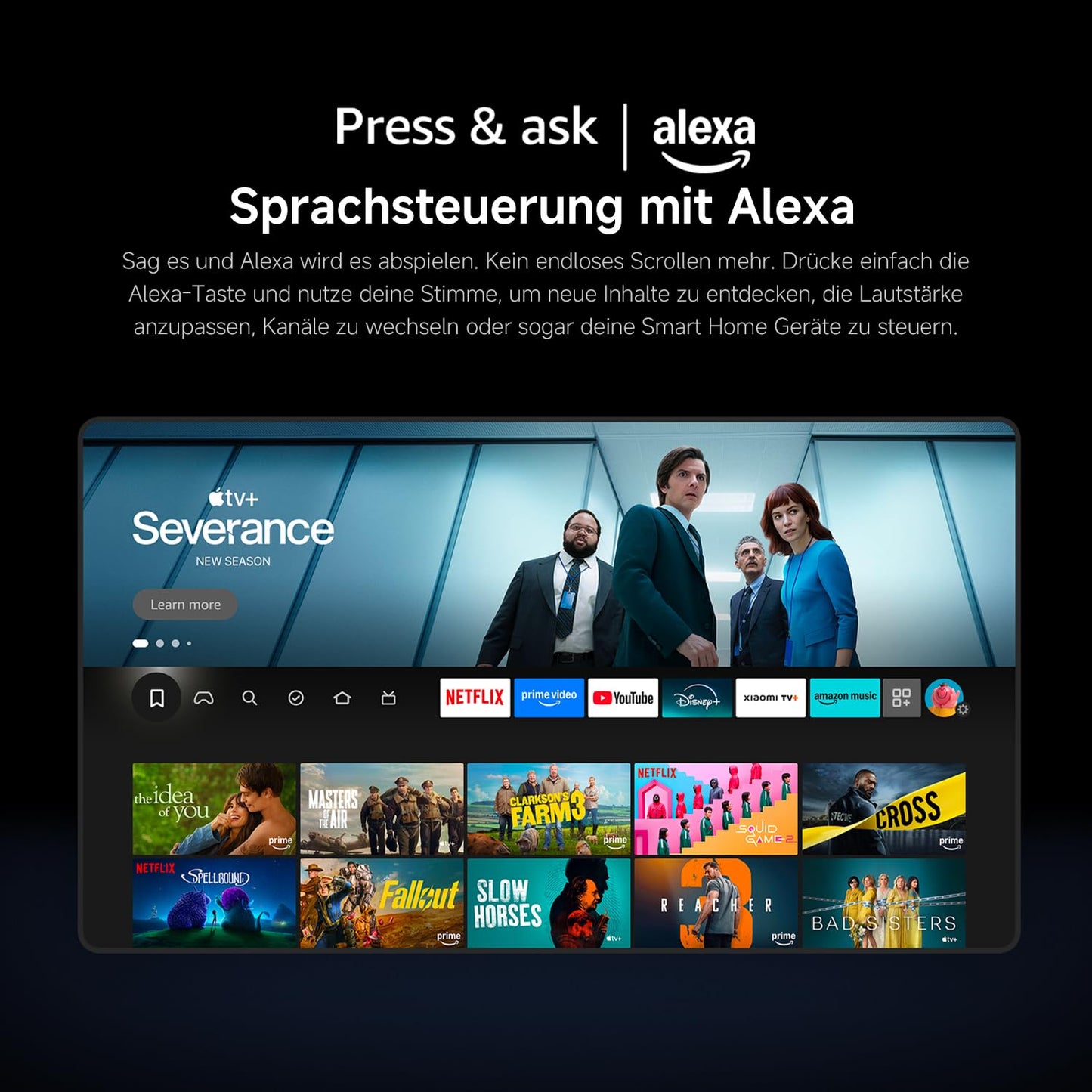 Xiaomi F, 50 Zoll (127 cm), 4K UHD, Smart TV, Fire TV, Triple Tuner DVB-C/S/S2/T/T2,HDR10, MEMC,Game Boost mode 120Hz, Sprachsteuerung mit Alexa, 2GB+32GB, Kompatibel mit Apple AirPlay