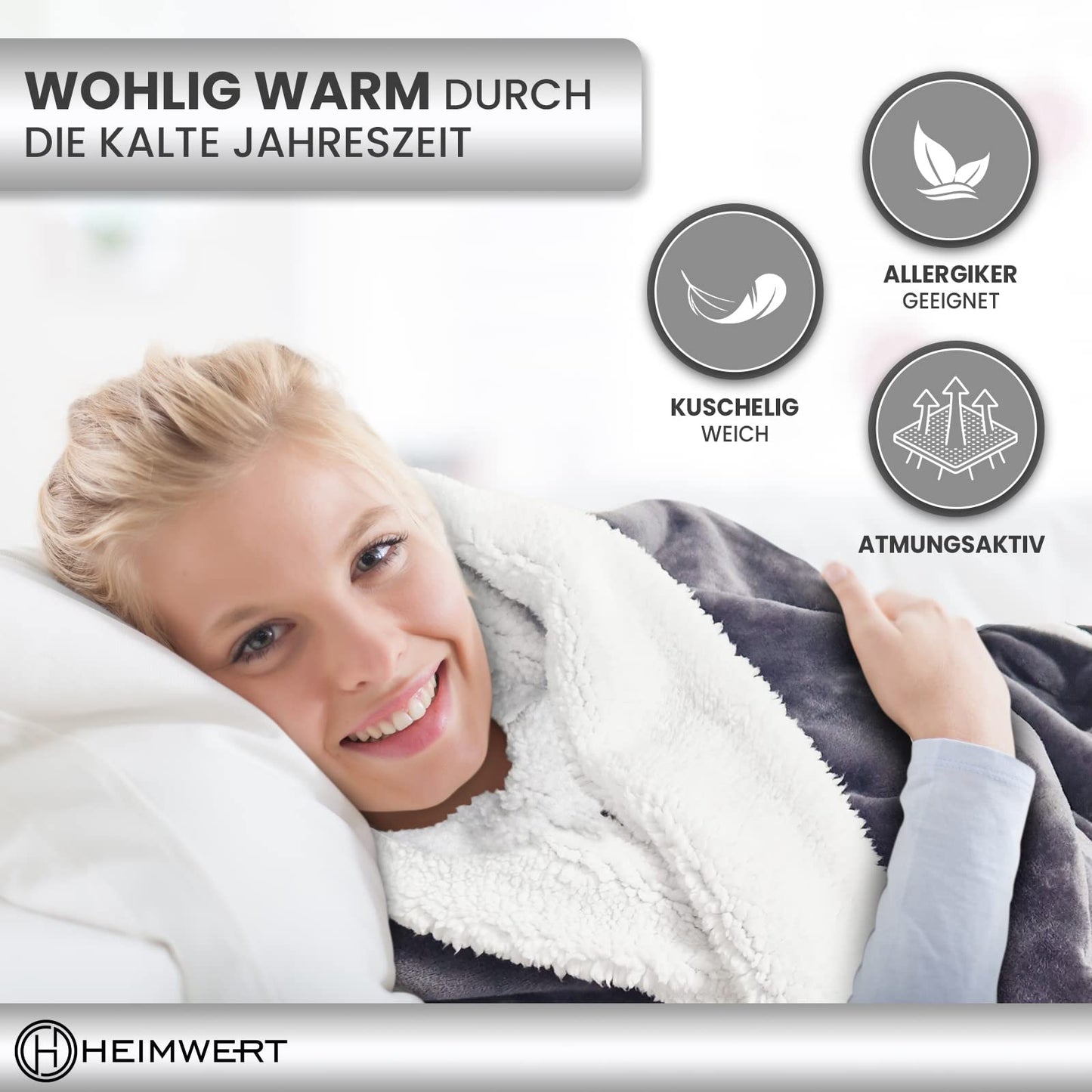 Cuddly Sherpa Wool Blanket - Super Soft Warm Thick Cuddly Blanket Fluffy - Extra Fluffy Fleece Blanket and Bedspread for Couch Bed Sofa (Grey, 150 x 200 cm)