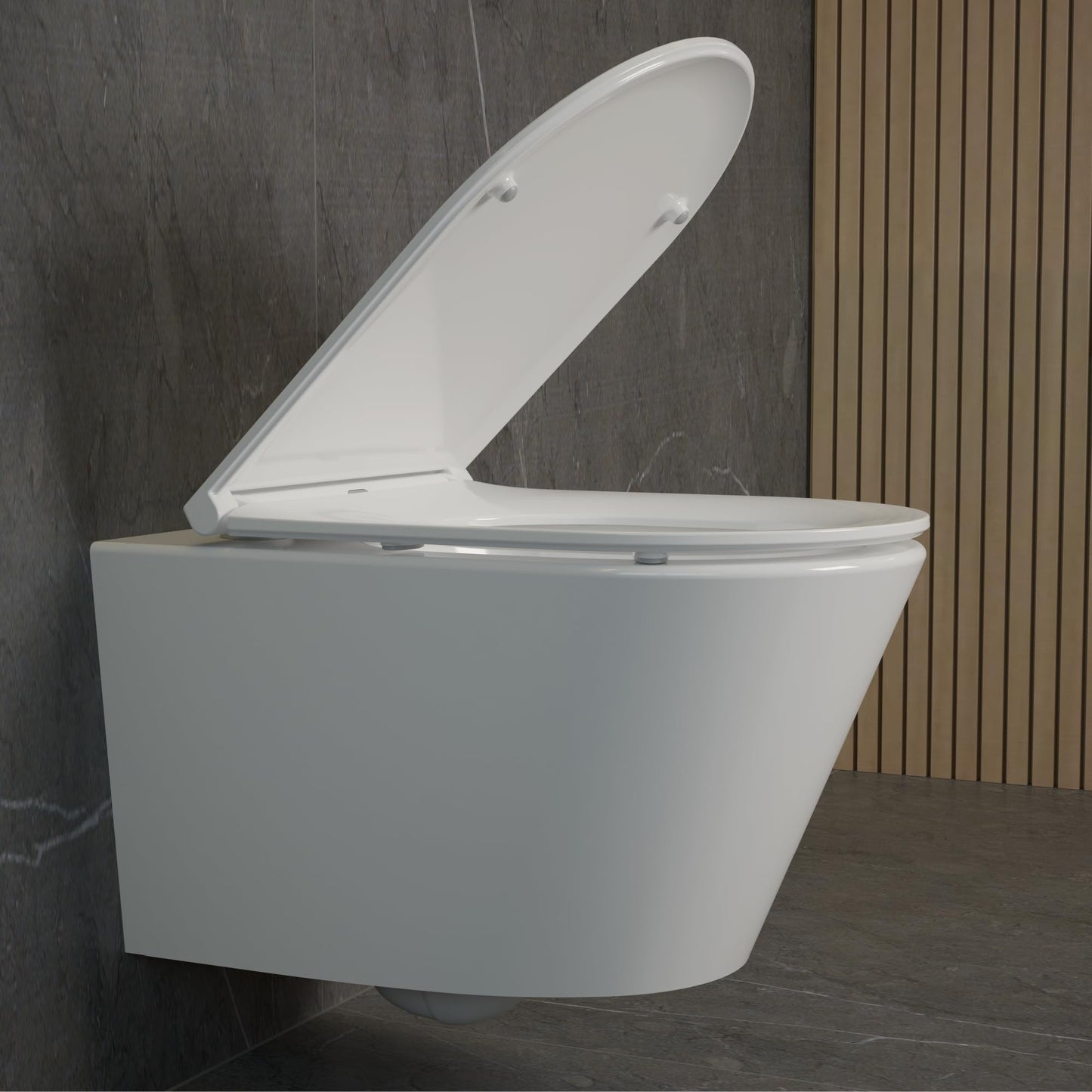 UDiseño Wall Toilet Rimless Toilet, 360° Superspin Flush Hanging Toilet, Raised Complete Set, D Shape, Low Noise Tornado Toilet Flush, UF Lid Seat with Soft-Close Mechanism, 52.5 cm Long, White