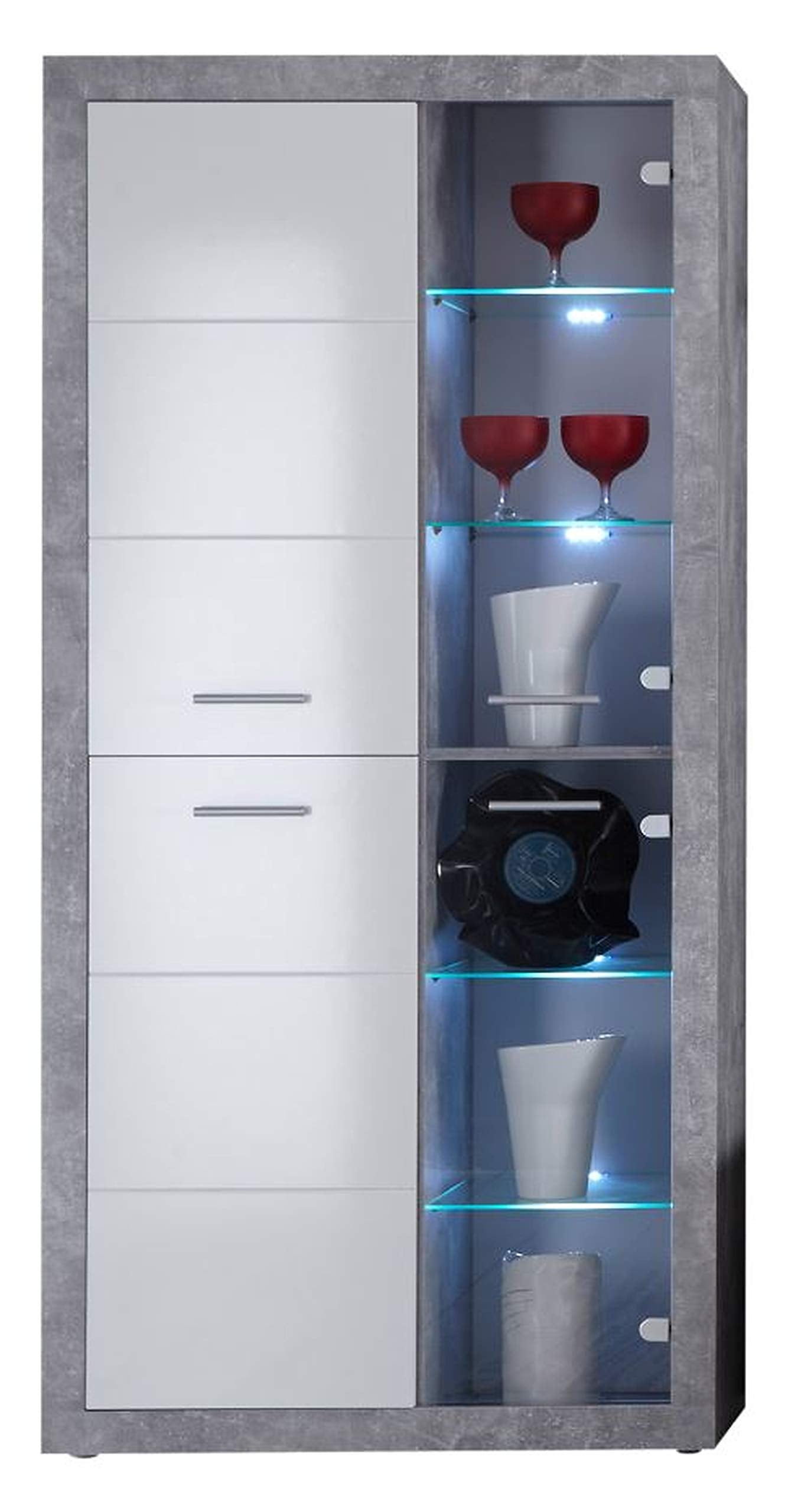 STONE Wohnwand Komplett-Set in Beton Optik, Weiß - Moderne Schrankwand für Ihr Wohnzimmer - 304 x 194 x 48 cm (B/H/T)