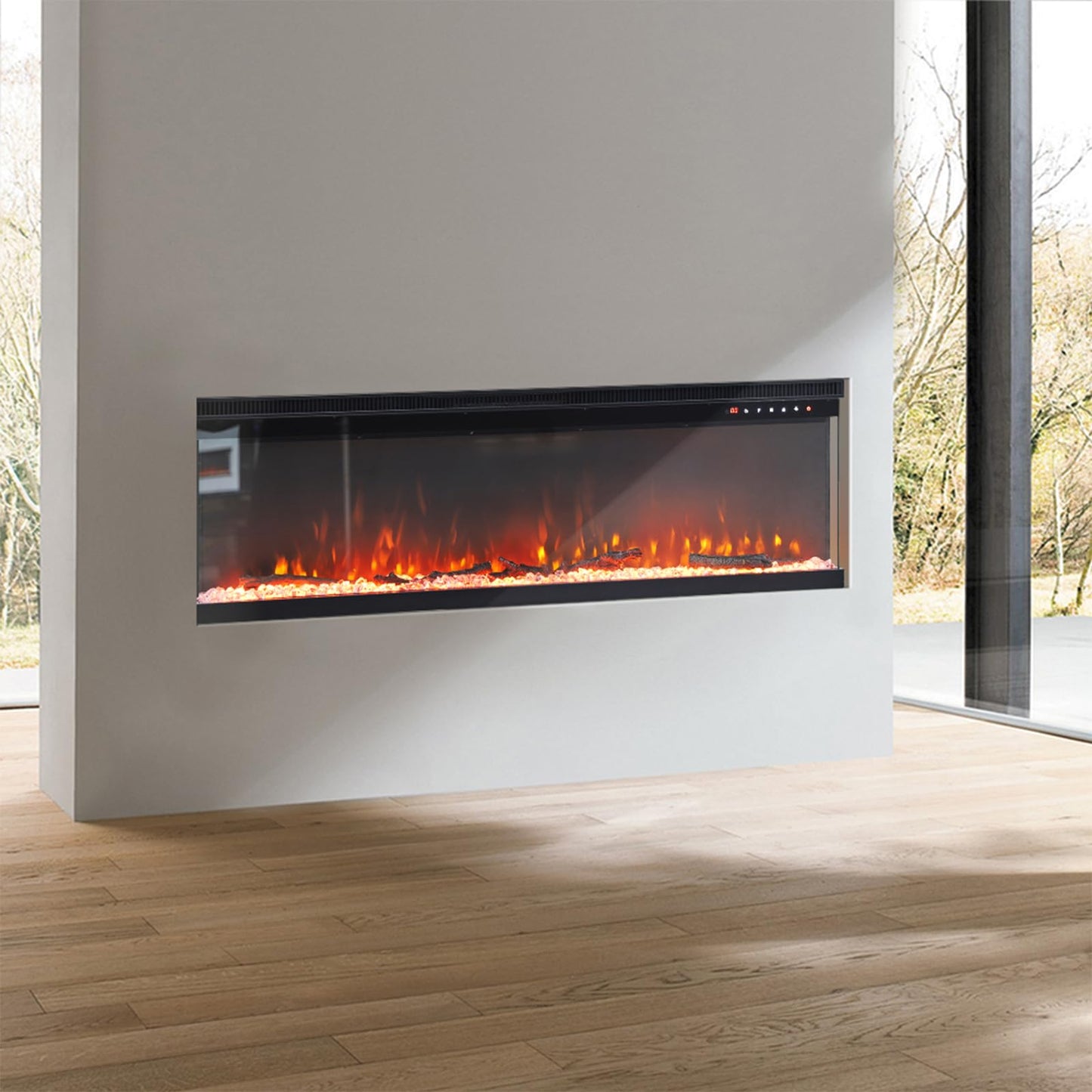 INMOZATA Elektrokamin 50''/127cm vertieft/freistehender elektrischer Kamin 3-Seiten-Glasanzeige Medien-Wand-Feuer mit 9-Farben Realistische LED Flammeneffekt Touch Fernbedienung für Überhitzungsschutz