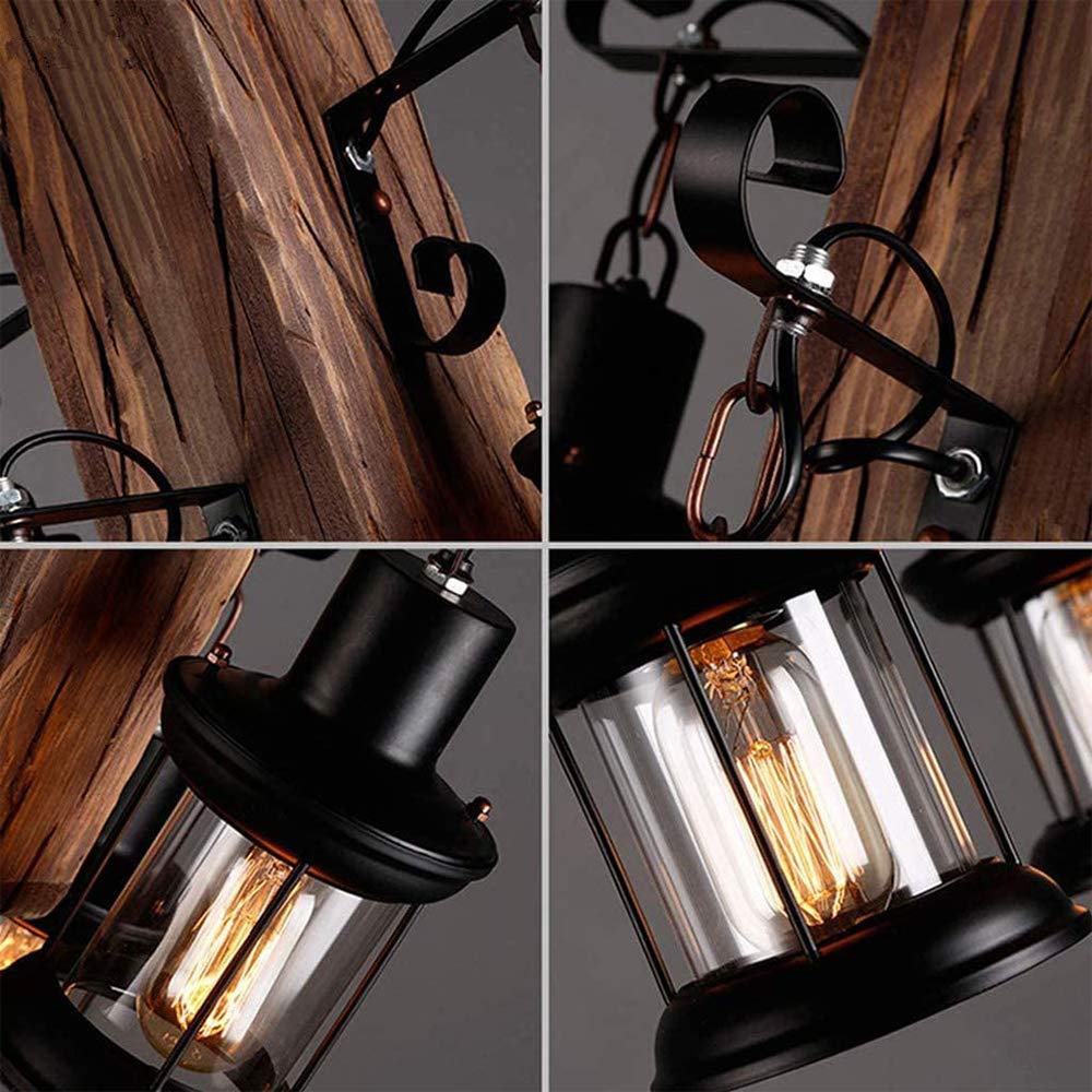 E27 Industrieller Retro Pendelleuchte Massivem Holz Esstisch Lamp Antike Getriebeleuchten Wohnzimmer Kronleuchter Höhenverstellbare Schlafzimmer Hängelampe Bar Dekoration Deckenleuchten (3 Flamme)