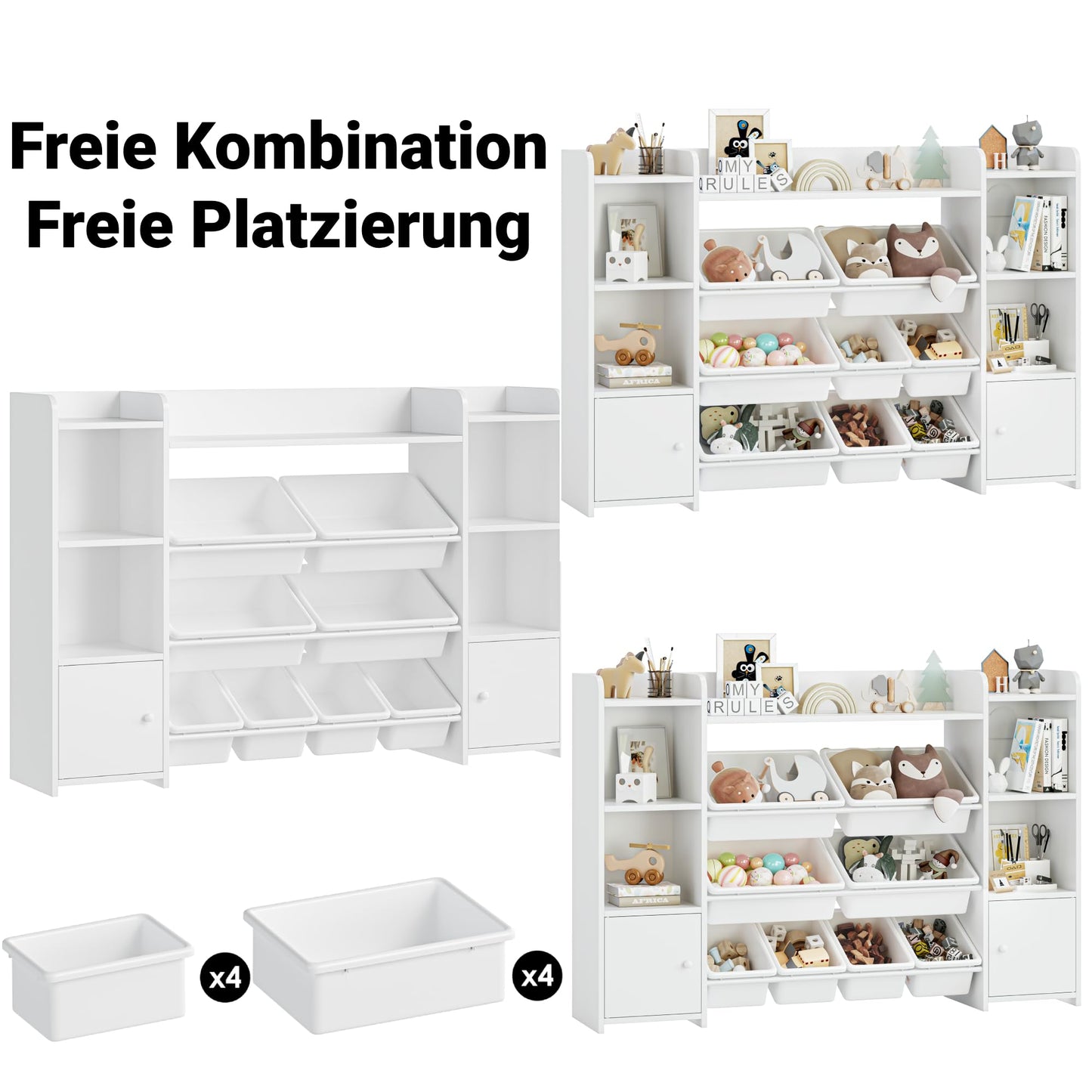 FOREHILL Kinderregal mit 8 Boxen Kinderschrank Holz Bücherregal für Kinder Aufbewahrungsbox Kinderzimmer Möbel mit Spielzeugkiste 138,8 x 94,3 x29,6 cm (rosa)