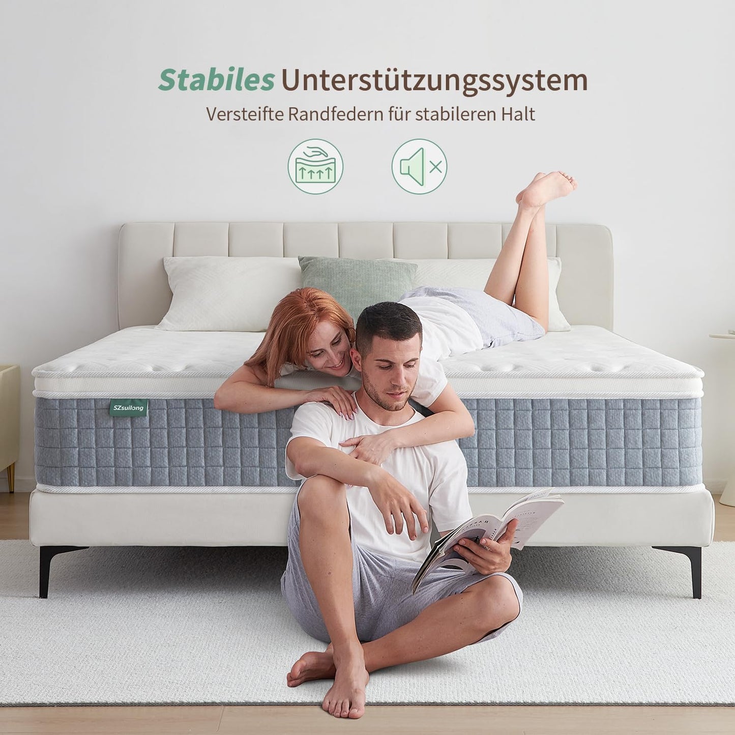 SZsuilong Mattress 180 x 200 x 24 H3 7-Zone Spring Mattress with Foam Orthopaedic Pocket Spring Mattress Oeko-Tex Certified 100 Nights Trial Sleep