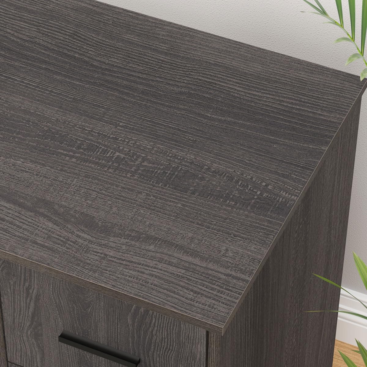 HSH - Black L Shape Corner Desk with Filing Drawers and Shelves, Reversible Corner Desk Made of Metal and Wood with Storage Cabinets