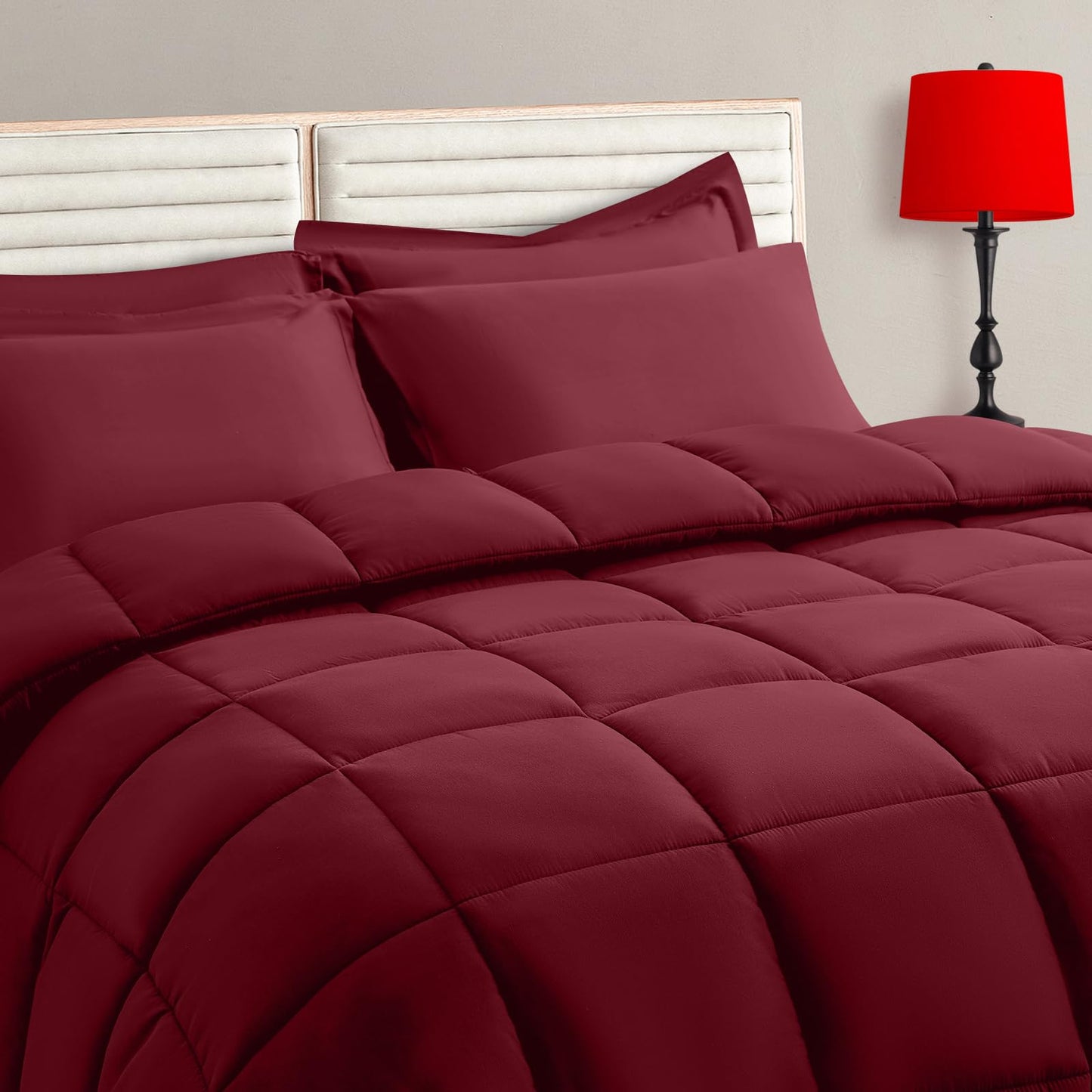 Twin Size Comforter Set - 5 Pieces, Bed in a Bag Bedding Sets with All Season Soft Quilted Warm Fluffy Reversible Comforter,Flat Sheet,Fitted Sheet,1 Pillow Shams,1 Pillowcases,Black