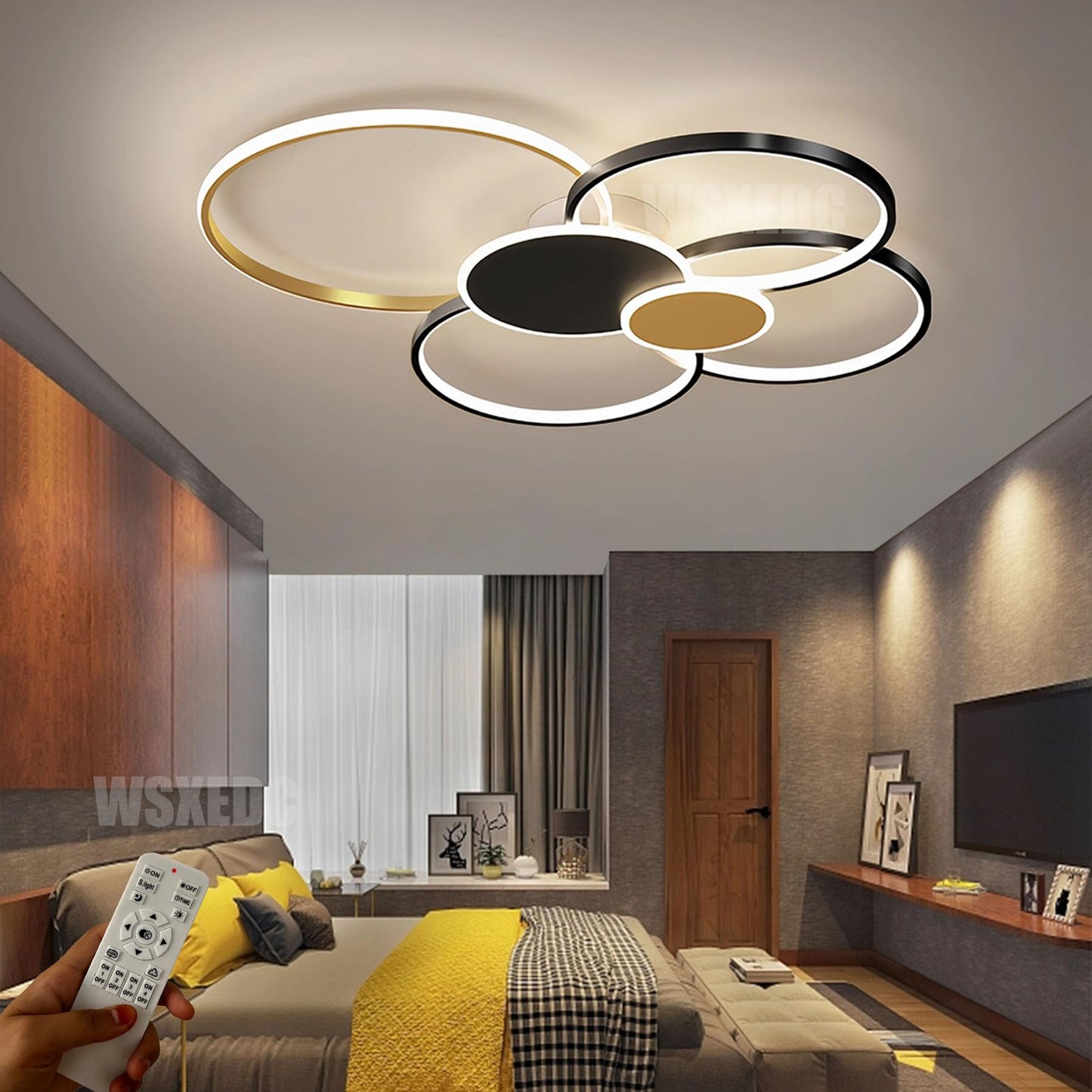 Dimmbare LED 6 Ring Wohnzimmerleuchte LED-Deckenleuchte moderne kreative Deckenbeleuchtung Innenbeleuchtung für die Augenpflege Für Schlafzimmer Büro Esszimmer Jugendzimmer (Weiß, L80cm 71W)