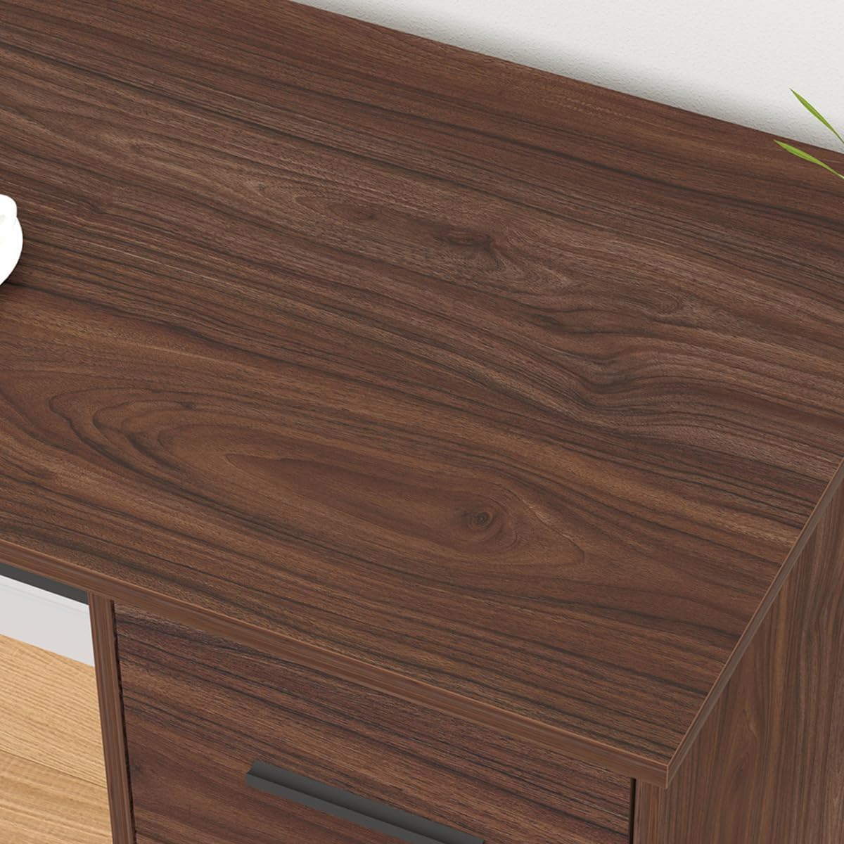 HSH - Black L Shape Corner Desk with Filing Drawers and Shelves, Reversible Corner Desk Made of Metal and Wood with Storage Cabinets