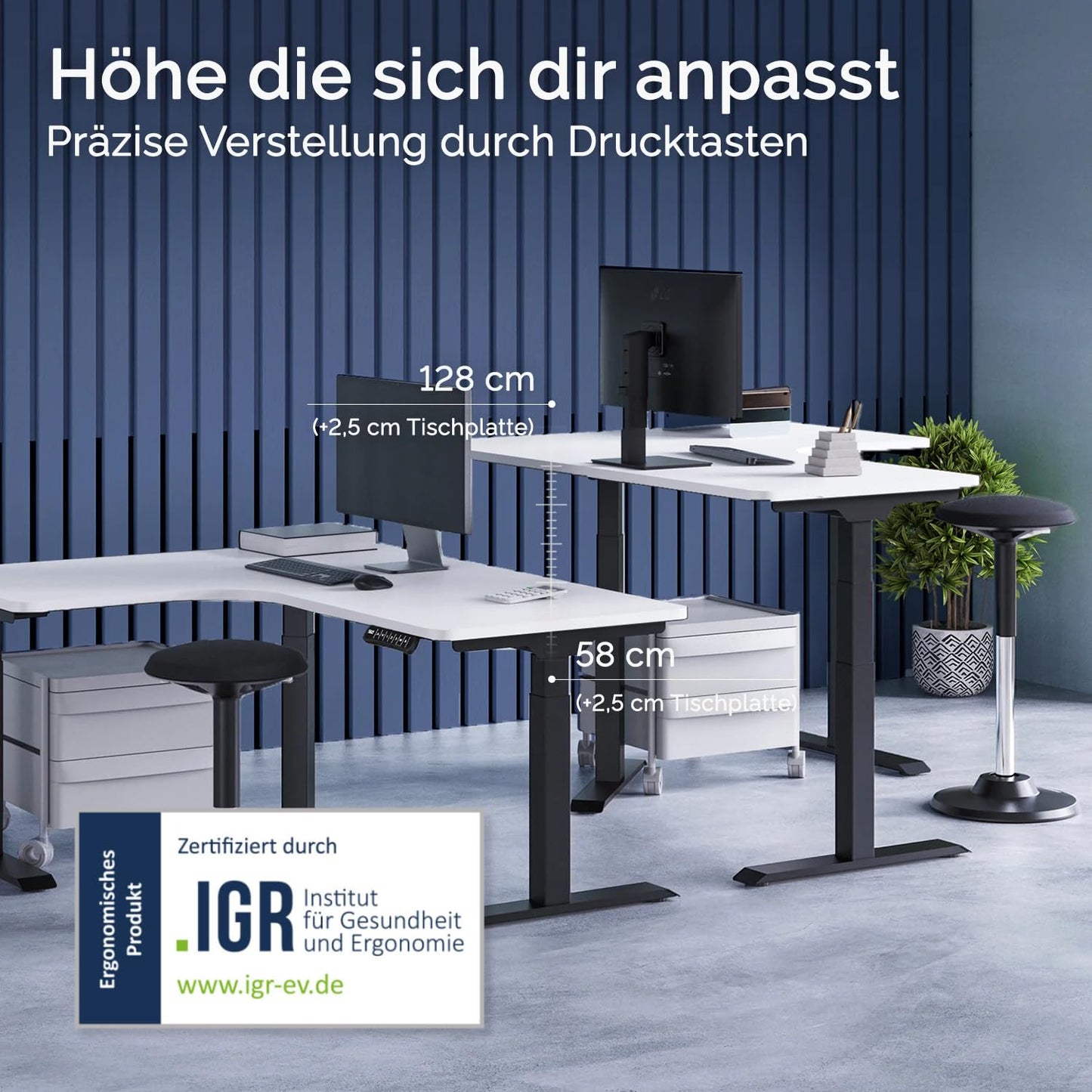 Corner Electric Height-Adjustable Corner Desk, Corner Desk with Memory Function and Anti-Collision Black Frame, Mahogany Table Top, 160 x 130 x 70 cm