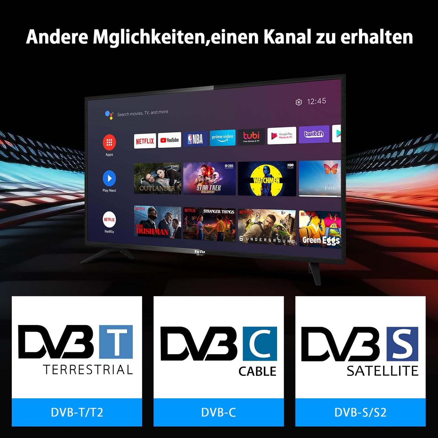 TuTu Smart TV 25 Zoll (64 cm) Full HD VIDAA Fernseher mit WLAN Triple Tuner (DVB-T/T2, DVB-C, DVB-S/S2) APP Store HDMI USB (TUV25FQ1B, 2024)