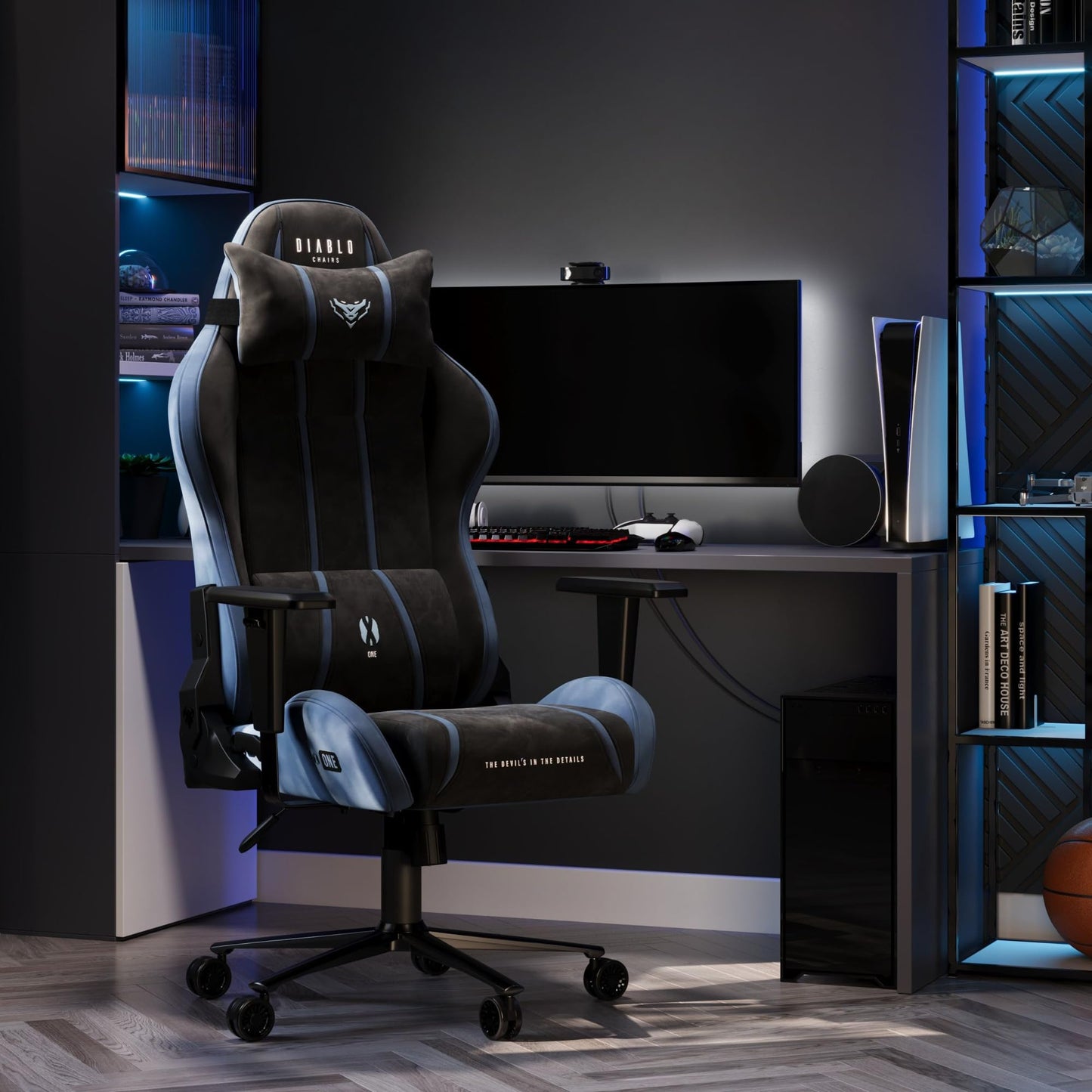 Diablo X-One 2.0 Gaming Stuhl Gamer Chair Bürostuhl Schreibtischstuhl Verstellbare Armlehnen Ergonomisches Design Nacken/-Lendenkissen Wippfunktion Aqua Blue Normal (L)