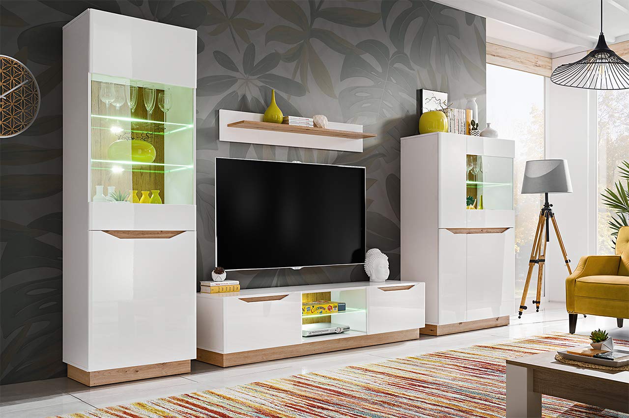 MEBLE KRYSPOL Solido Living Room Wall Unit - Living Room Furniture - Modern Living Room Wall Unit - Sideboard Living Room Cabinet Wall - Living Room Furniture Modern - Shelf White - TV Cabinet -