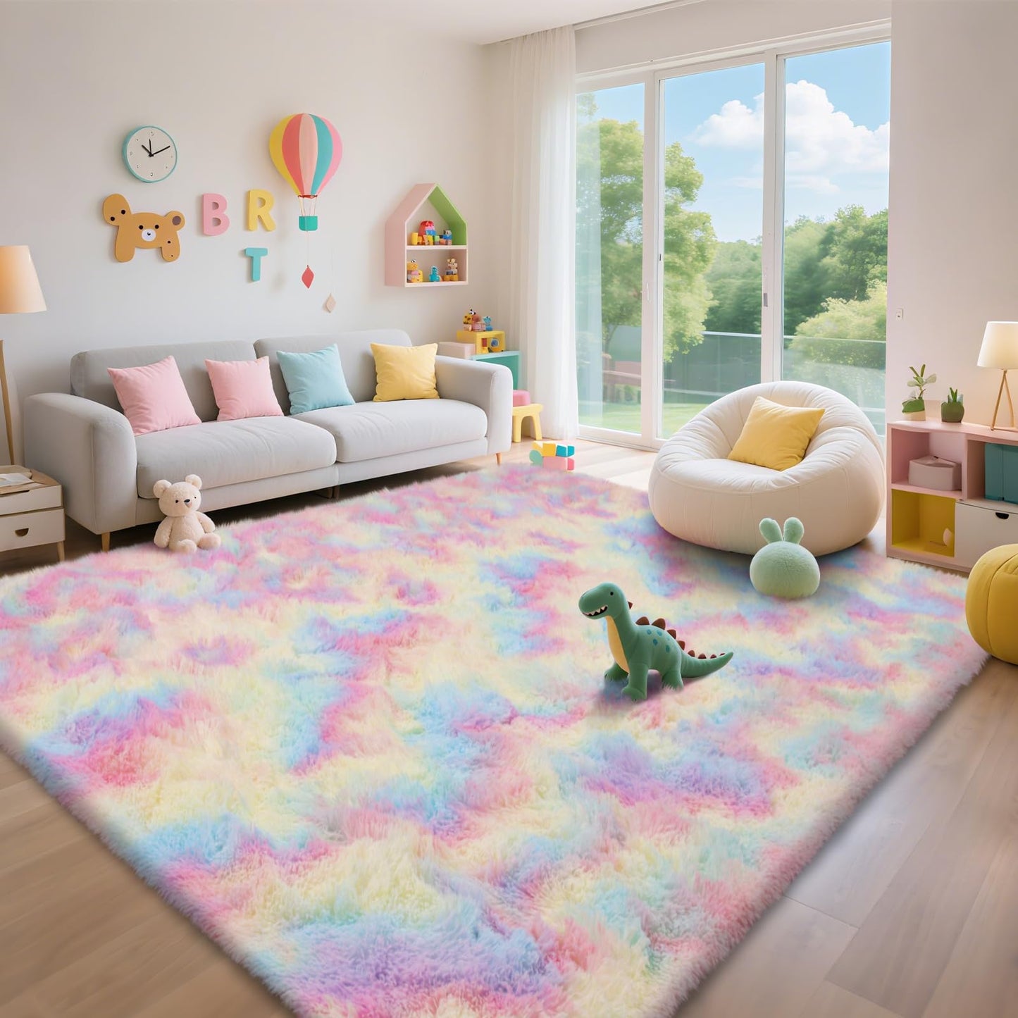 Shag Area Rugs for Bedroom Living Room,4X6 Ultra Soft Fluffy Area Rugs for Dorm, Indoor Carpet Nursery Rugs for Kids Room Home Decor,Tie-Dye Grey