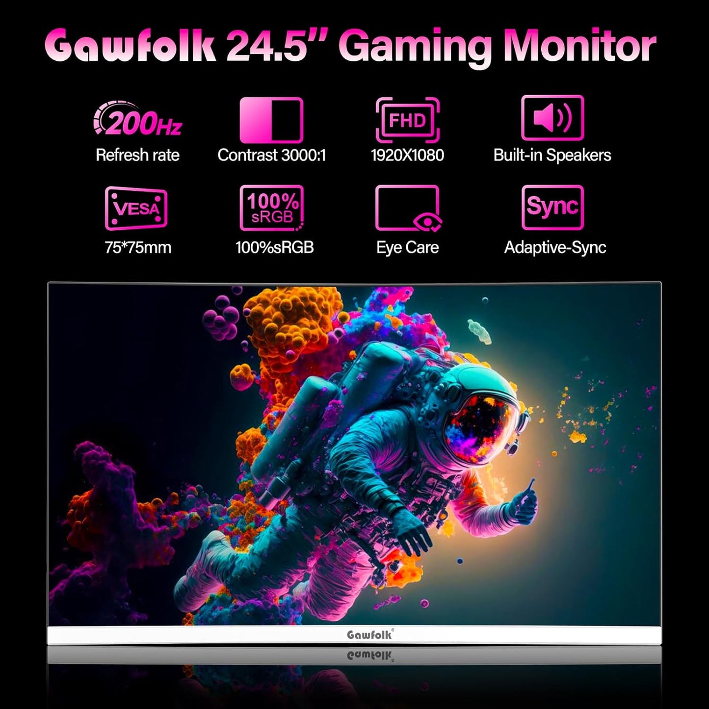 Gawfolk 32 Zoll Curved Gaming Monitor 180HZ / 165Hz / 144hz PC Bildschirm Full HD 1080P, Rahmenloses 1800R Gebogenes Computerbildschirm mit FreeSync und Eye Care Technologie, unterstützt VESA