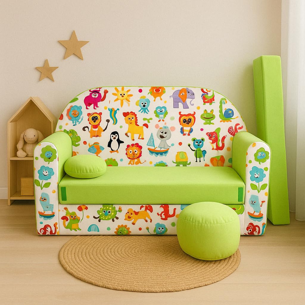 Children's Sofa with Sleep Function Foldable 3-in-1 Children's Sofa Play Sofa with Bed Function Girls Boys Bean Bag Mini Sofa Bed Children's Room Sleeping Chair (A39)