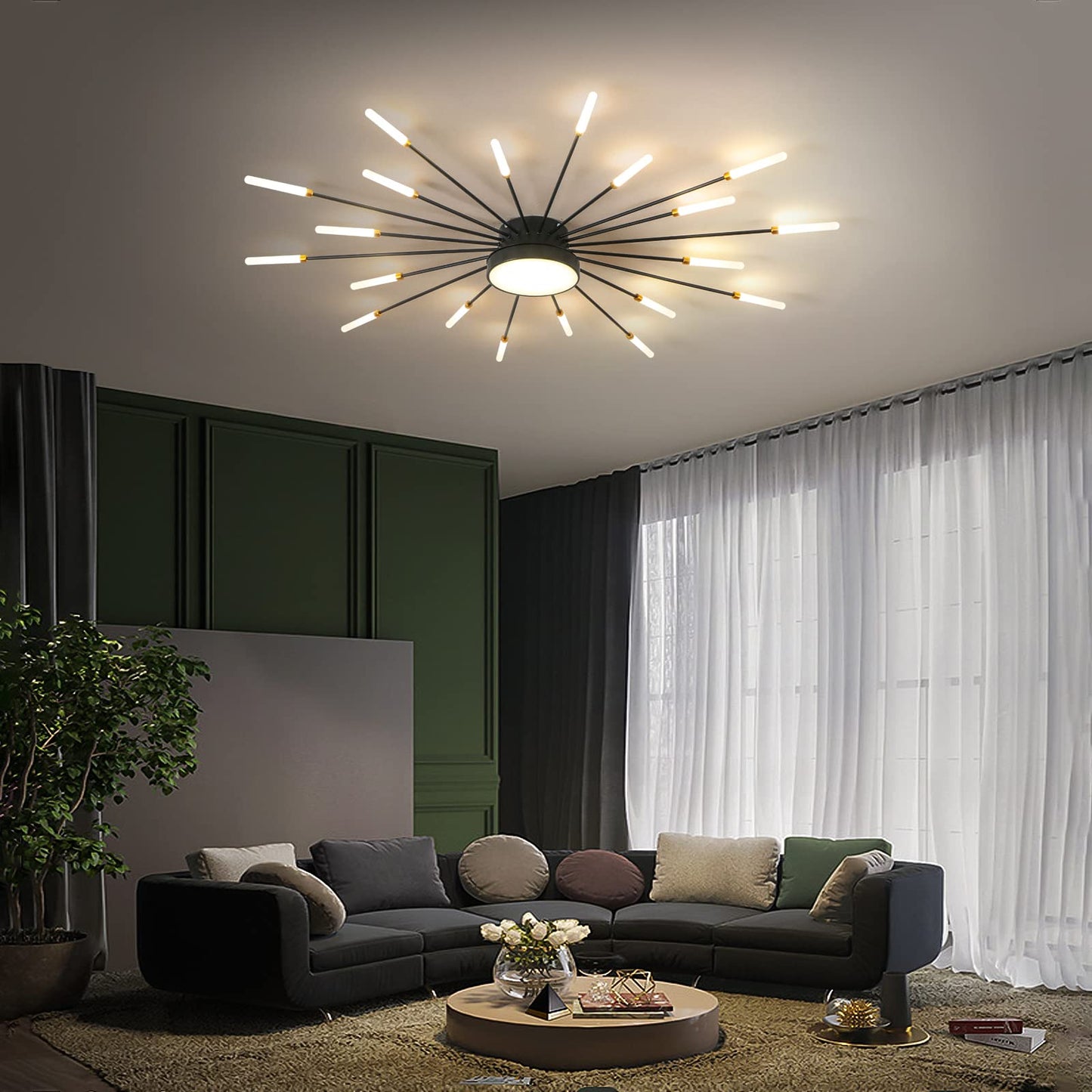 minifair Moderne LED-Deckenleuchte, 12 + 1 Köpfe, halbbündige Deckenleuchte, goldene Kronleuchter, Deckenbeleuchtung für Schlafzimmer, Wohnzimmer, Küche, Esszimmer, Restaurant