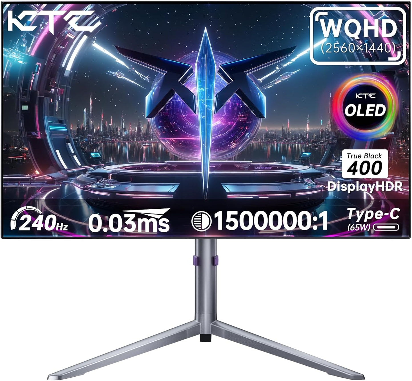 KTC 32 Zoll Monitor Curved 1000R, 2K WQHD (2560x1440p) 240Hz Gaming Monitor, 1ms, Adaptive Sync, 122% sRGB, 4000:1 Kontrast, 2 x DP 1.4 (240Hz), 2 x HDMI 2.0 (144Hz), Unterstützung von Tilt und VESA