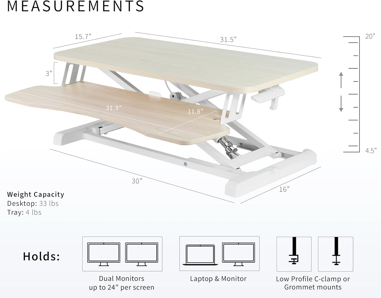 VIVO 32” Stehpult-Konverter mit höhenverstellbarem Aufsatz, Steh-Sitz-Arbeitsplatz für zwei Monitore und Laptop, mit breiter Tastaturablage, Schwarz, DESK-V000K