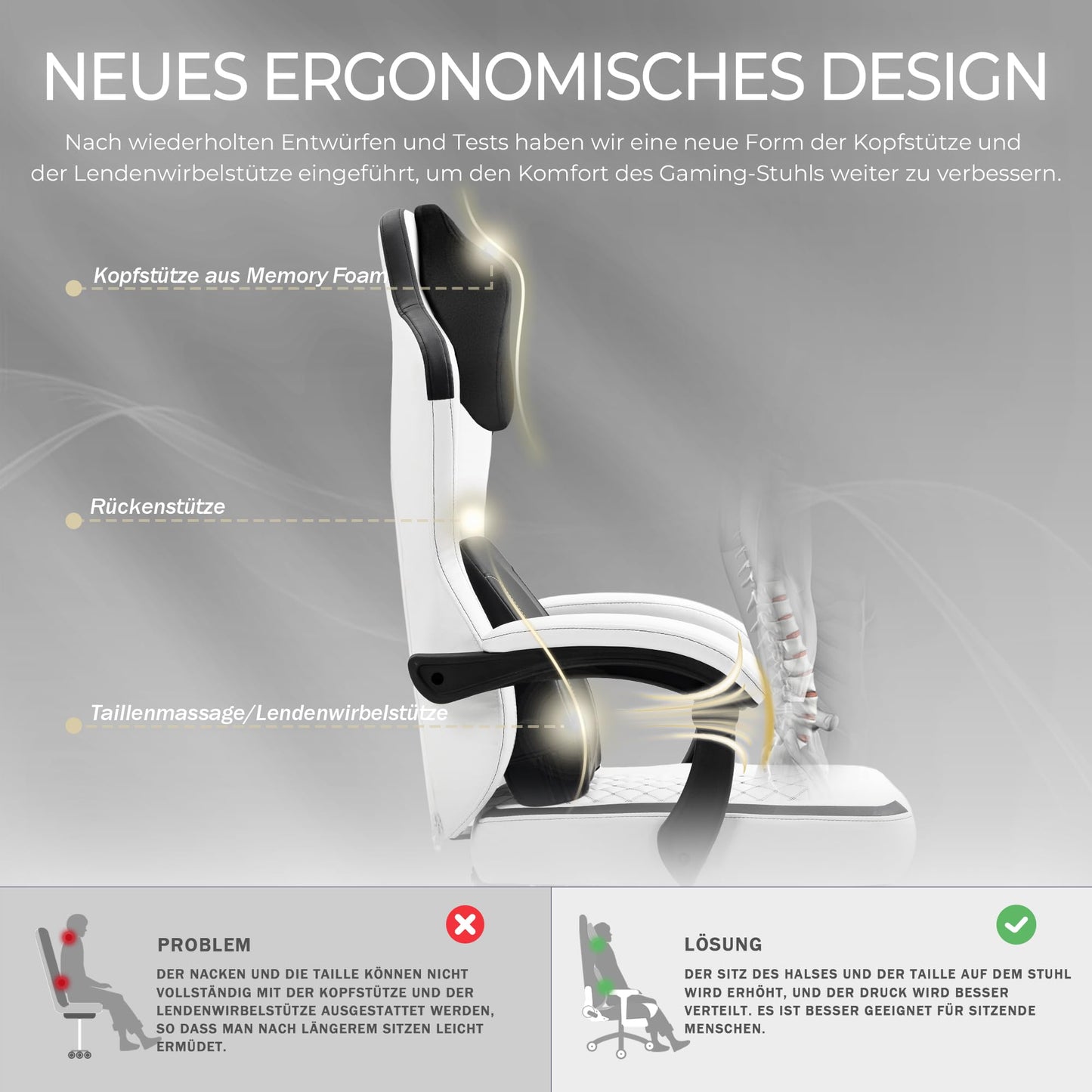 Vigosit Gaming Chair with Heated Massage Lumbar Support, Fabric Gamer Chair with Bag Spring Cushion and Footrest, Horse and High Gamer 150 kg Load Capacity (Pale Pink)