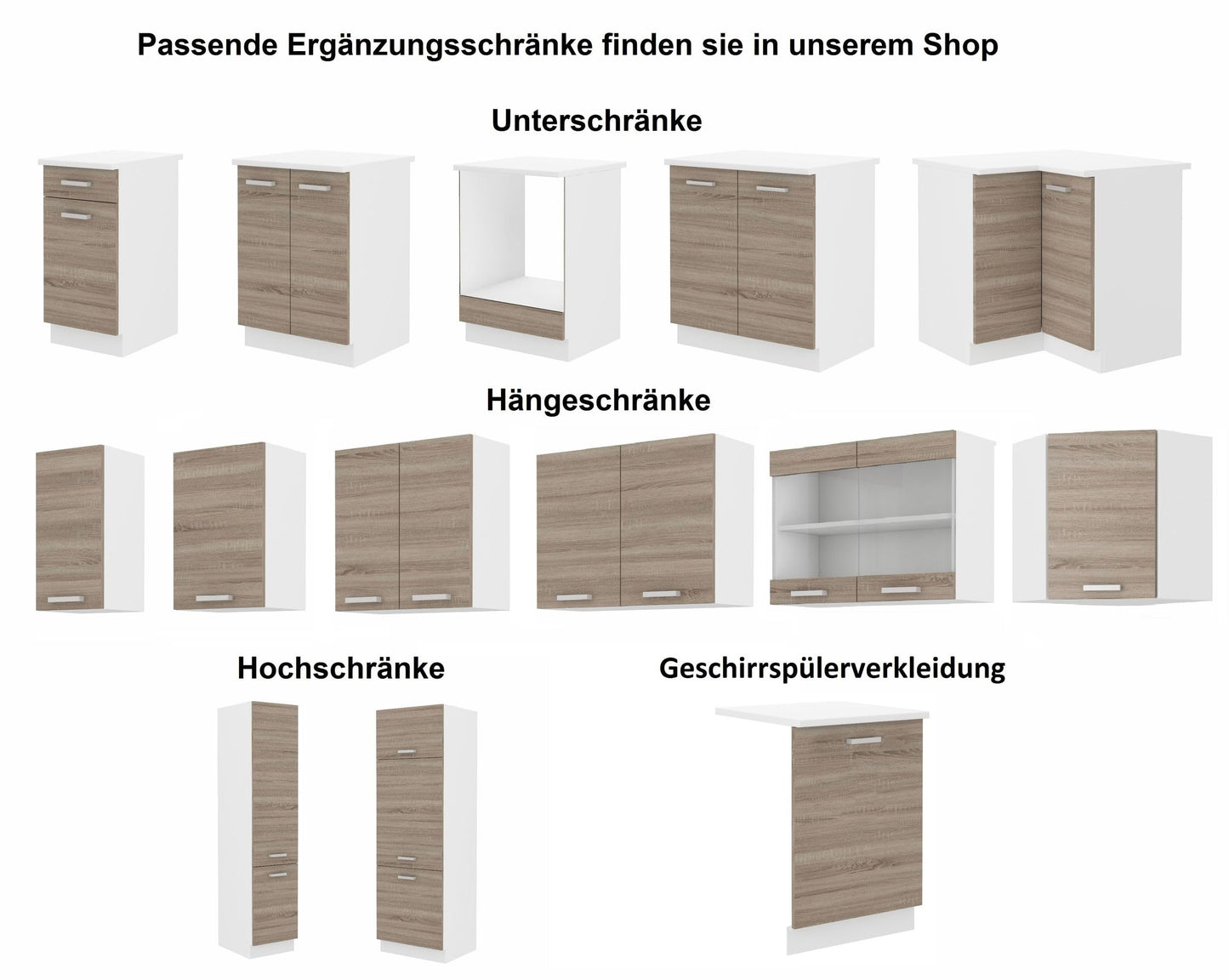 Kuechen-preisbombe Küche Dave 240 cm Küchenzeile Küchenblock variabel stellbar Eiche Sonoma Trüffel