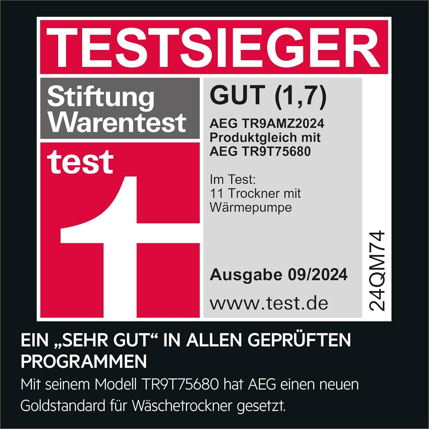 AEG Wärmepumpentrockner Serie 9000 mit AbsoluteCare Plus, Daunentrocknung – Punktgenaue Trockenergebnisse mit 3D-Scan, Testsieger der Stiftung Warentest, 8 kg, A+++, Schontrommel, TR9AMZ2024