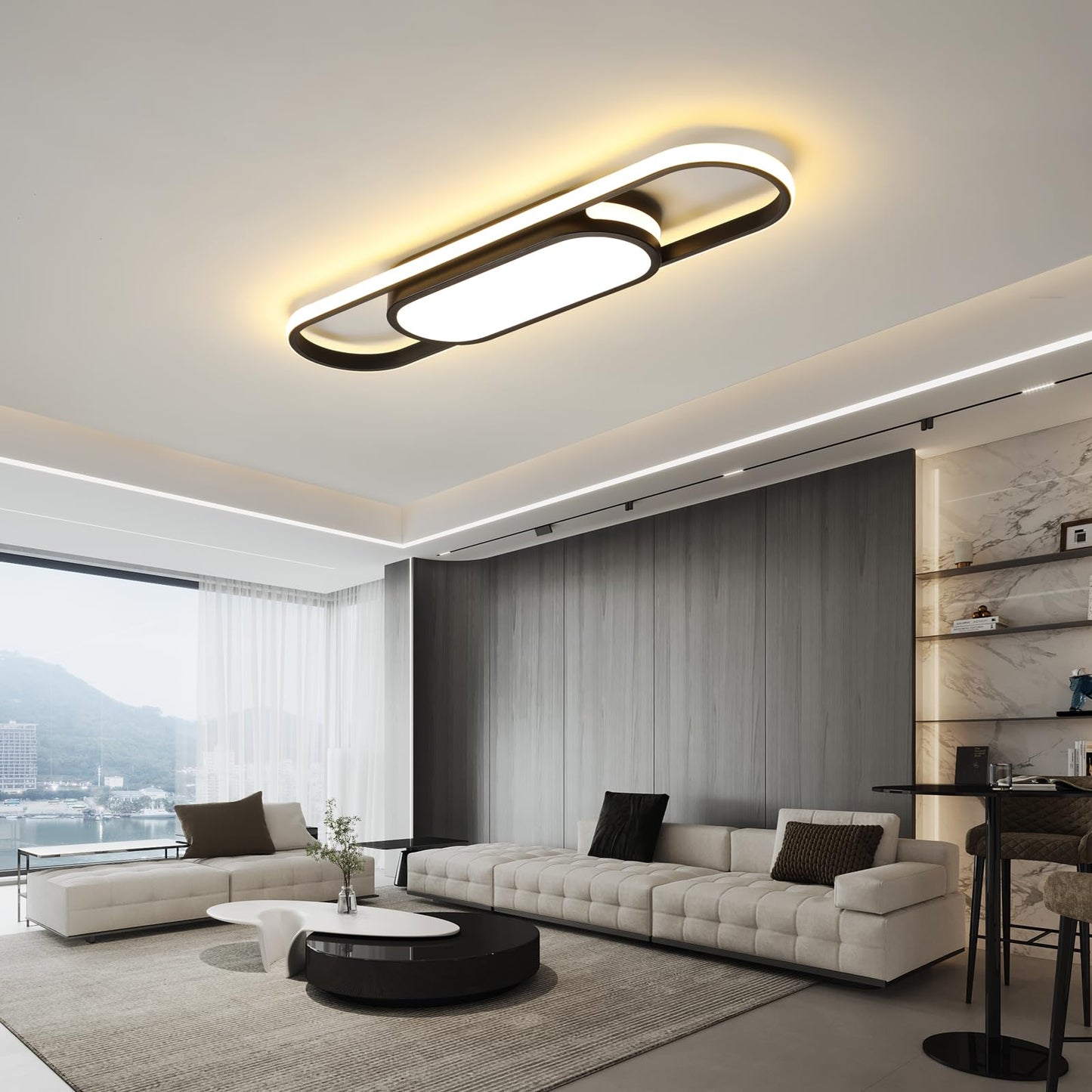 Oninio Modern LED Ceiling Light Dimmable Ceiling Light with Remote Control 70 cm Ceiling Light for Living Room, Kitchen, Dining Room, Bedroom, 40 W (Gold)