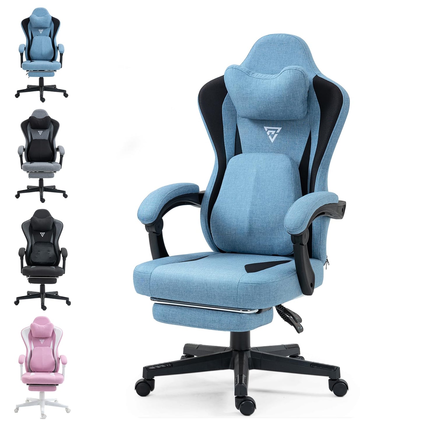 Vigosit Gaming Chair with Heated Massage Lumbar Support, Fabric Gamer Chair with Bag Spring Cushion and Footrest, Horse and High Gamer 150 kg Load Capacity (Pale Pink)