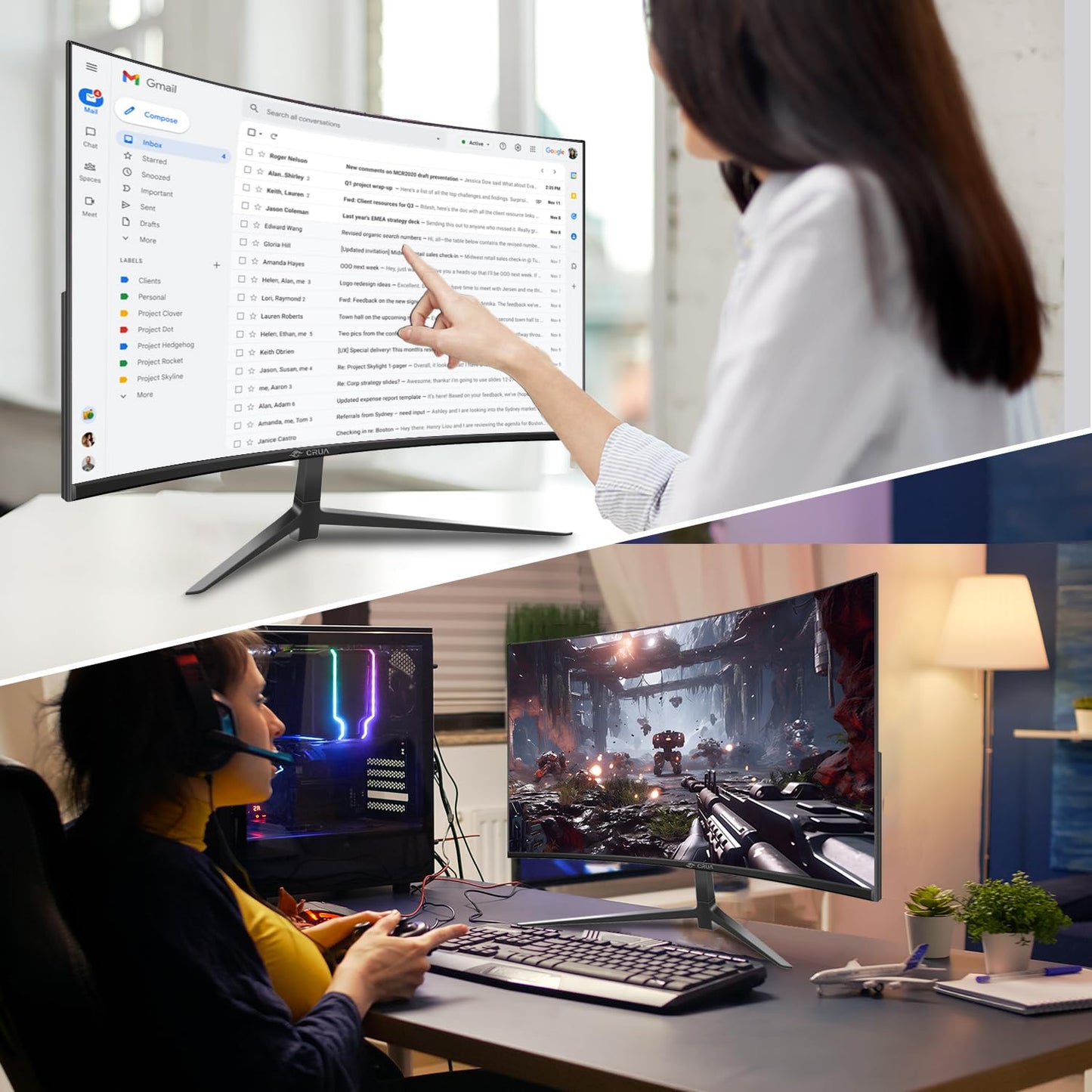 32 Zoll Curved Gaming Monitor, 1K Full HD 1080P (1920x1080), 240Hz, 1ms, 1500R, AdaptiveSync, DCI-P3 90%, SRGB100%, Eye Care