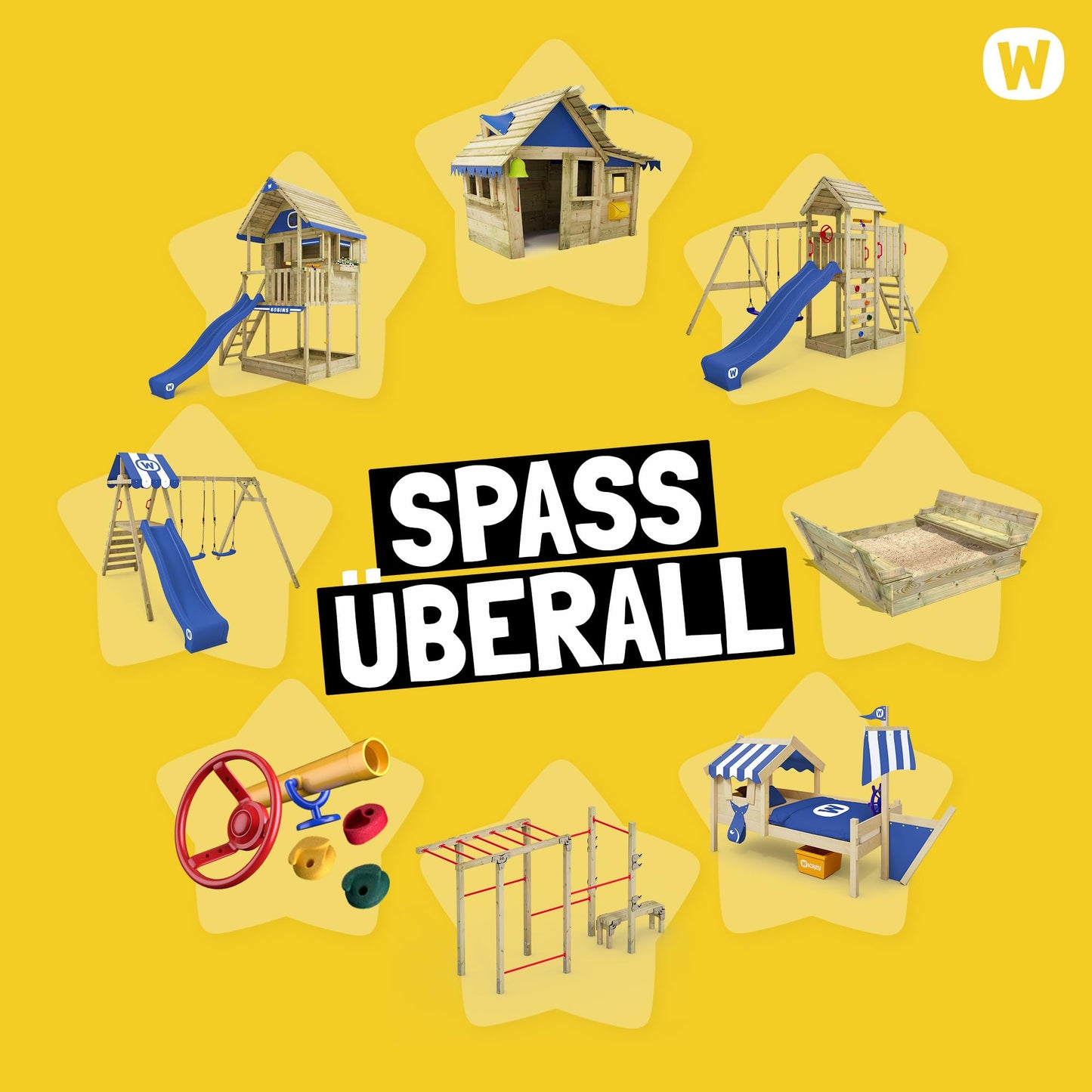 WICKEY Spielturm Klettergerüst StormFlyer mit Schaukel & roter Rutsche, Outdoor Kinder Kletterturm mit Sandkasten, Leiter & Spiel-Zubehör für den Garten