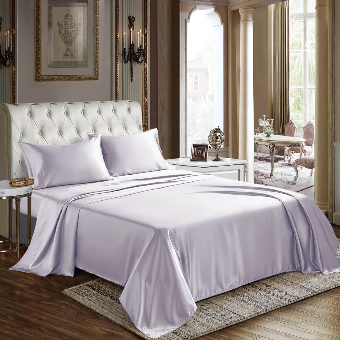 CozyLux Satin Sheets Queen Size - 4 Piece Black Bed Sheet Set with Silky Microfiber, 1 Deep Pocket Fitted Sheet, 1 Flat Sheet, and 2 Pillowcases - Smooth and Soft