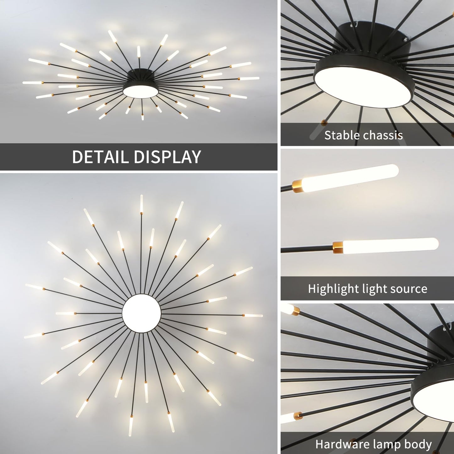 minifair Moderne LED-Deckenleuchte, 12 + 1 Köpfe, halbbündige Deckenleuchte, goldene Kronleuchter, Deckenbeleuchtung für Schlafzimmer, Wohnzimmer, Küche, Esszimmer, Restaurant