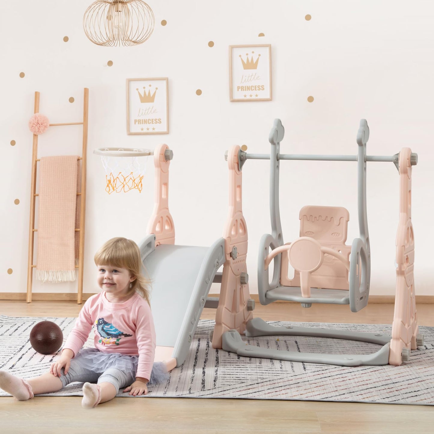 DADEA 6 in 1 Kinderrutsche mit Korb, Rutsche und Schaukel für Kinder im Freien Grün, 150 × 150 × 115 cm, Babyschaukel und Rutsche für Kinder zu Hause Schaukel Kinderrutsche, Grün