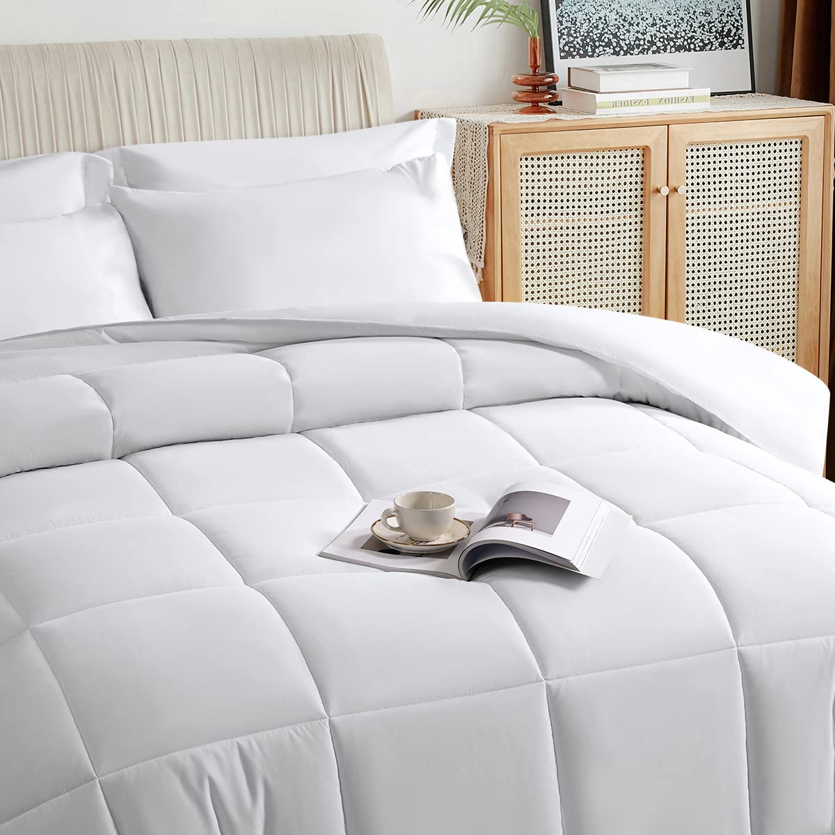 Twin Size Comforter Set - 5 Pieces, Bed in a Bag Bedding Sets with All Season Soft Quilted Warm Fluffy Reversible Comforter,Flat Sheet,Fitted Sheet,1 Pillow Shams,1 Pillowcases,Black