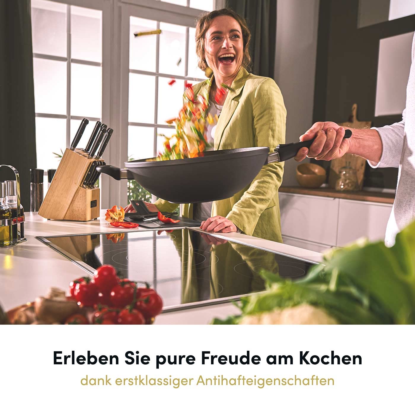 Hoffmann Aluguss Bratpfanne 28 cm Induktion Hoher Rand 7 cm Innenhöhe I Pfanne Induktionsherd I Schmorpfanne 28cm I Abnehmbarer Griff Hochrandpfanne