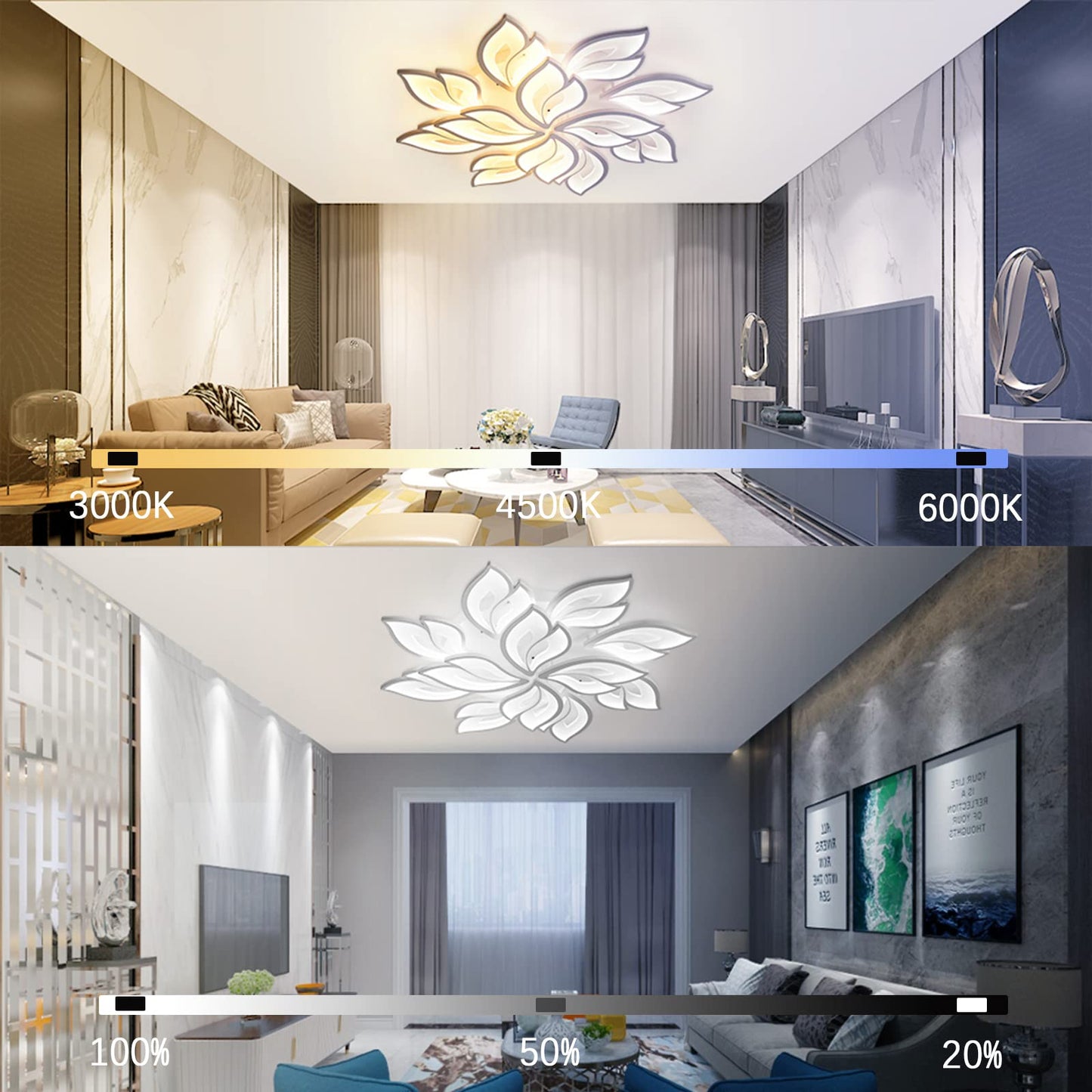 LED Deckenleuchte Dimmbar, 40W-80W Deckenlampe LED Wohnzimmerlampe mit Fernbedienung APP Farbwechsel - Moderne Wohnzimmerlampe Deckenleuchte Energie Sparen Dimming Deckenbeleuchtung Schlafzimmerlampe