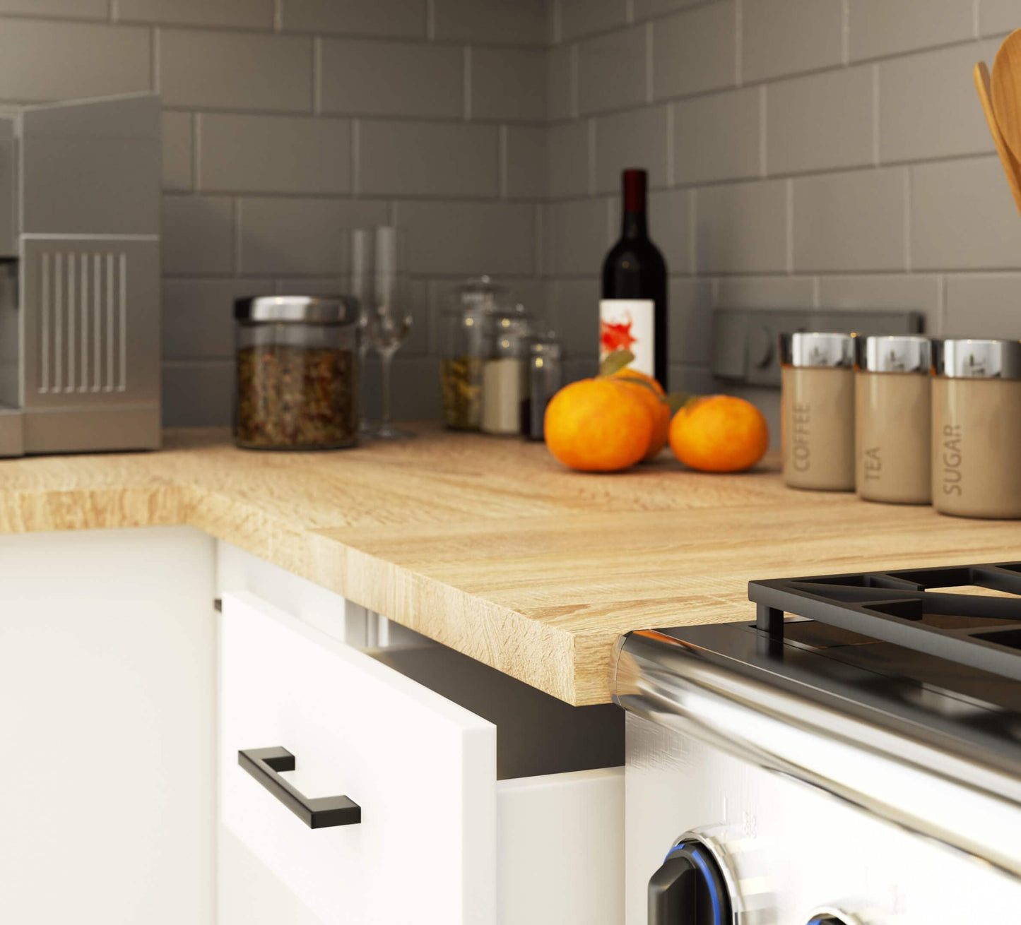 AKORD Küchenmöbel-Set OLIWIA 2.4m Modulares 240 cm 11 Türen 1 Schublade, Küche Komplett, Kitchen Cabinet Set, Küchenschränke, Standschränke, B240xH203xT46 cm, Beton & Beton