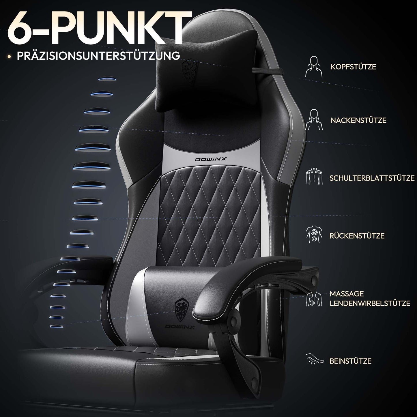Dowinx Gaming Chair, Racing Gamer Chair, Ergonomic Gaming Chair with Lumbar Support, Gaming Chair, PU Leather, 150 kg, Black Purple